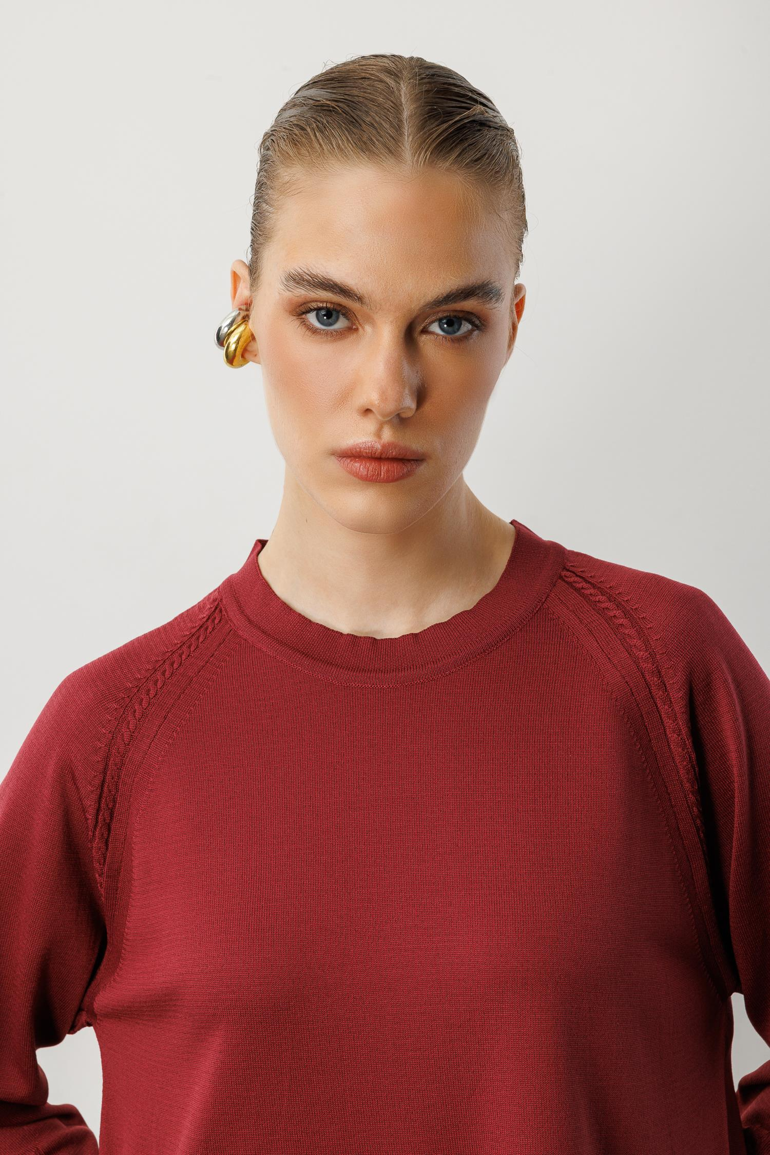 Reglan Kol Basic Triko Tunik-BORDO