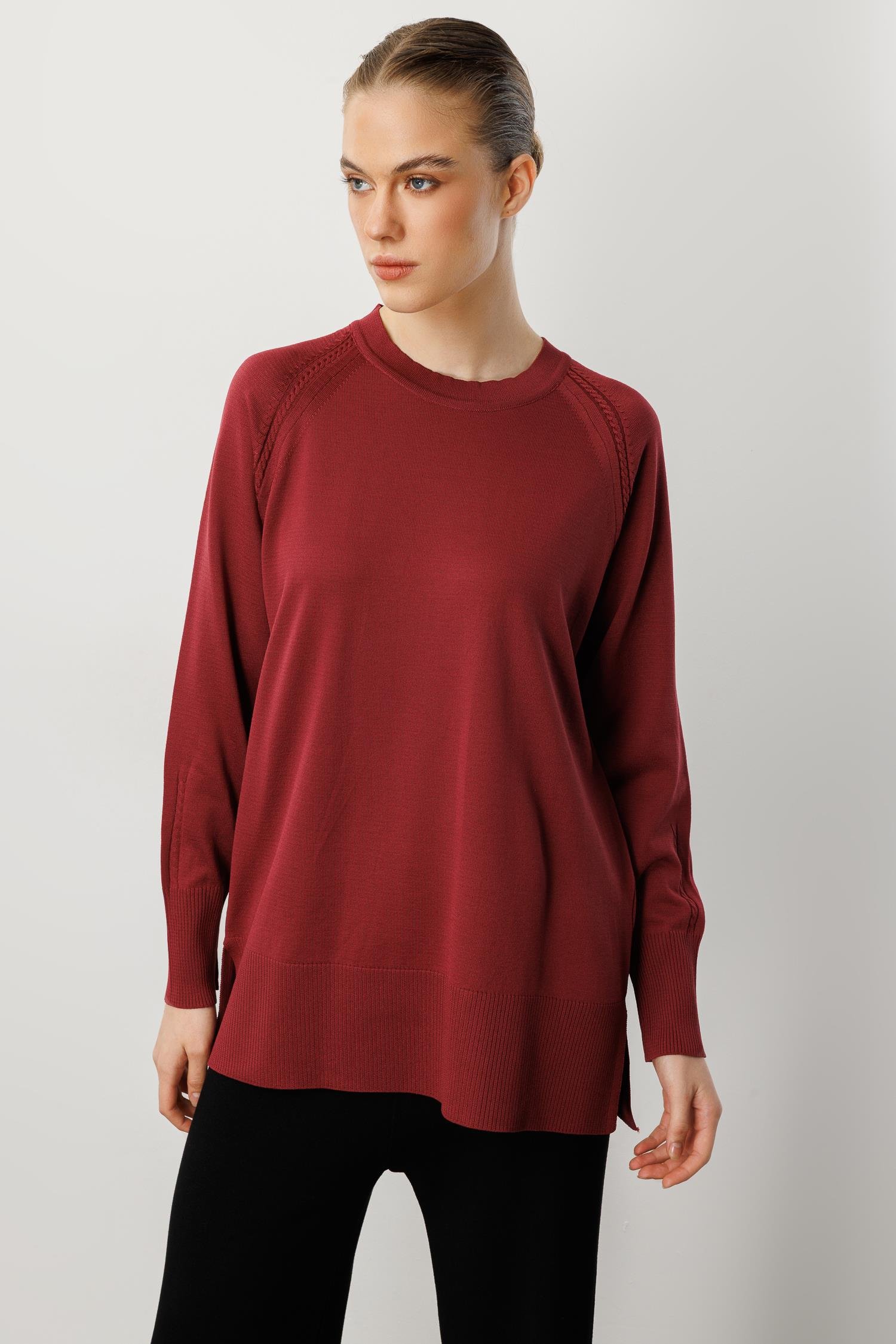 Reglan Kol Basic Triko Tunik-BORDO