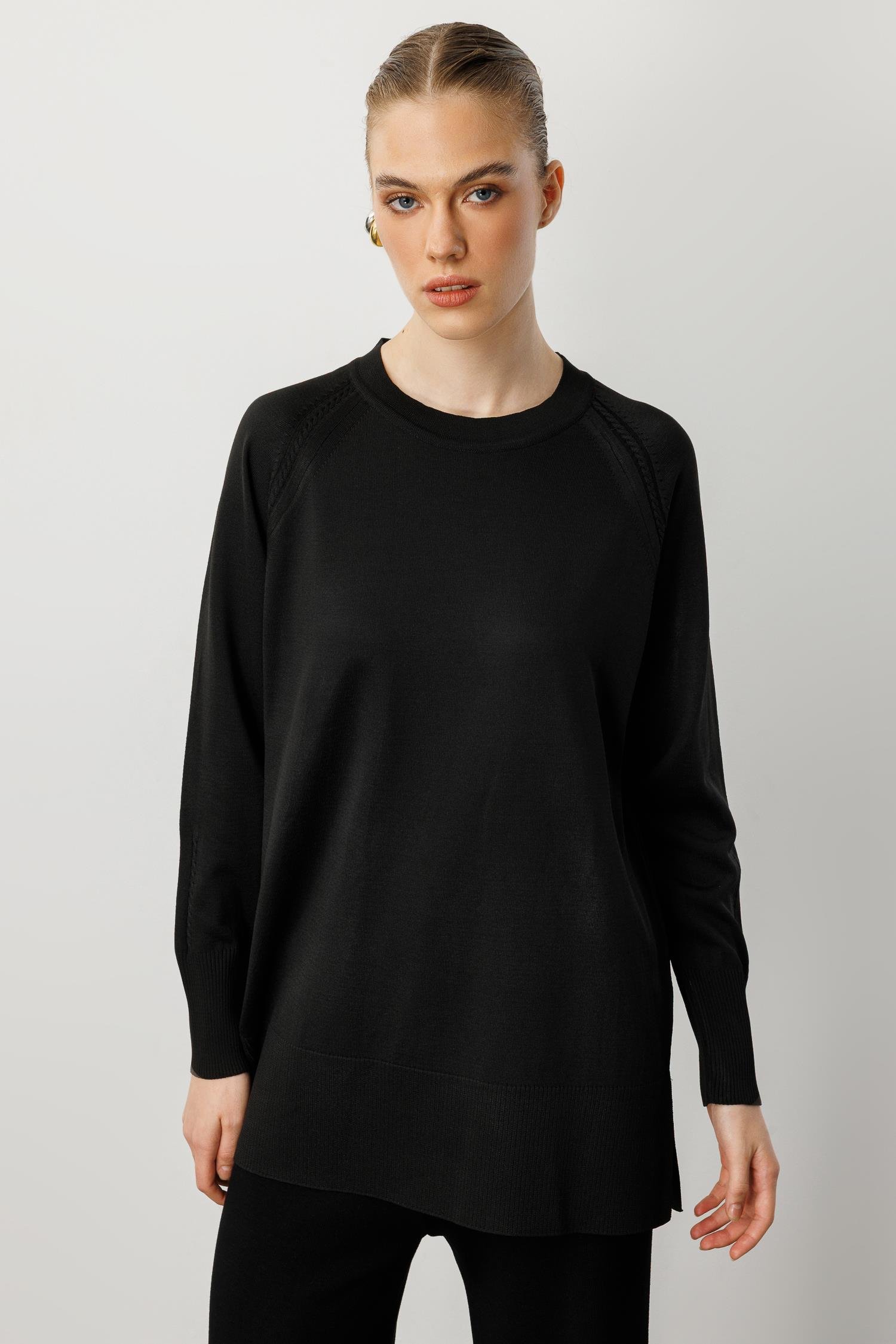 Reglan Kol Basic Triko Tunik-SİYAH