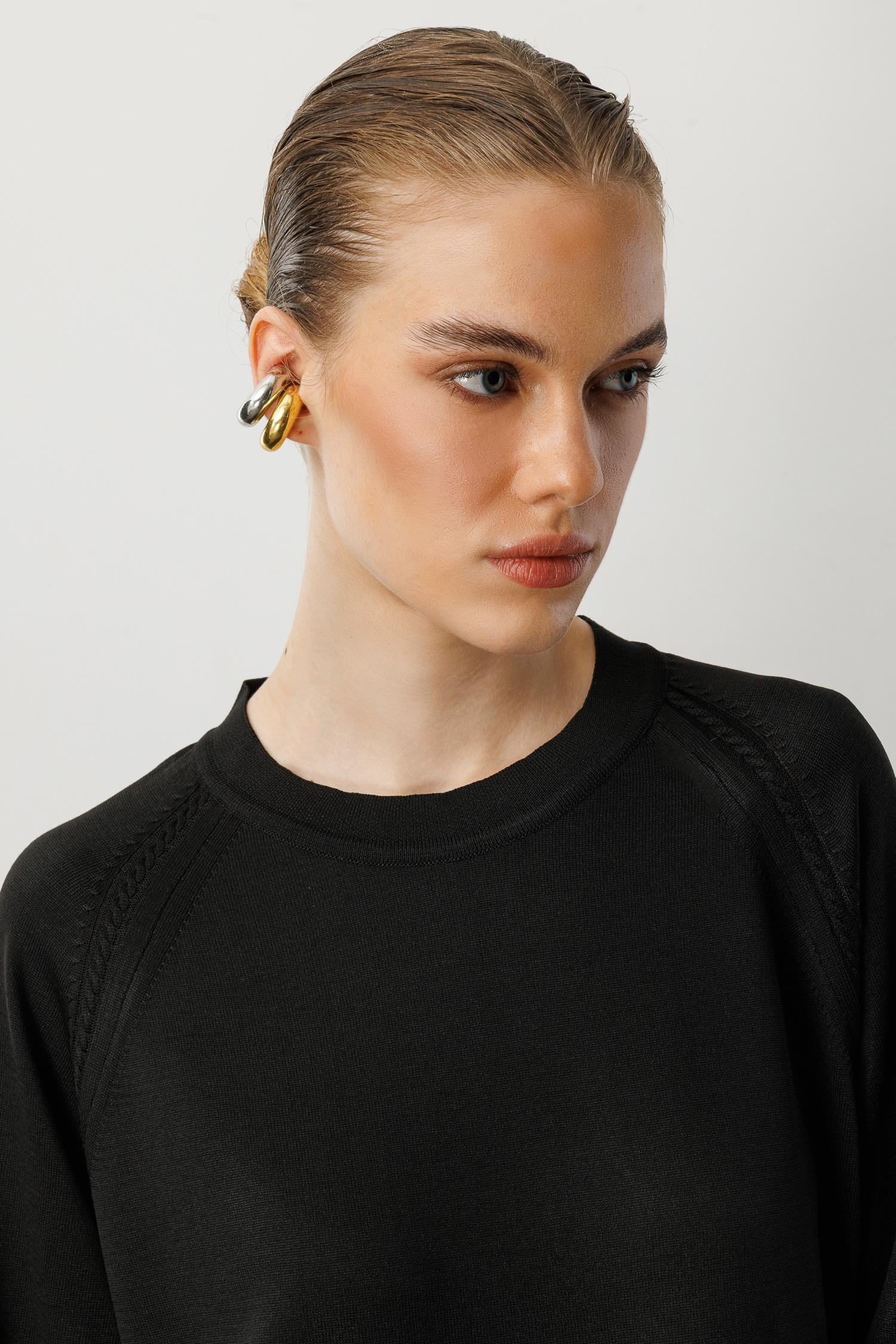 Reglan Kol Basic Triko Tunik-SİYAH