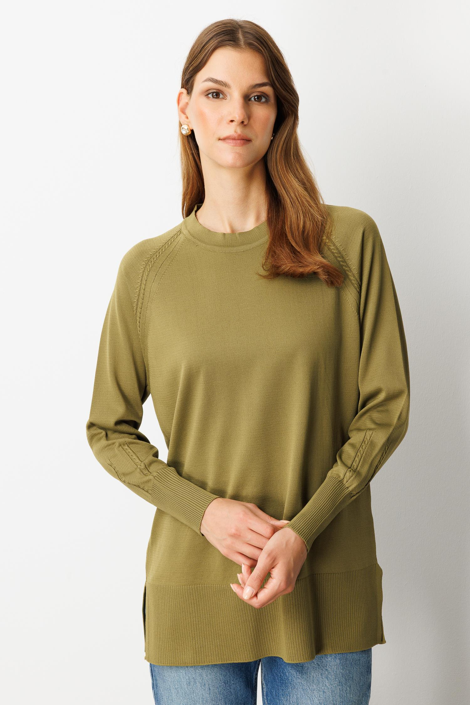 Reglan Kol Basic Triko Tunik-Y.YEŞİLİ