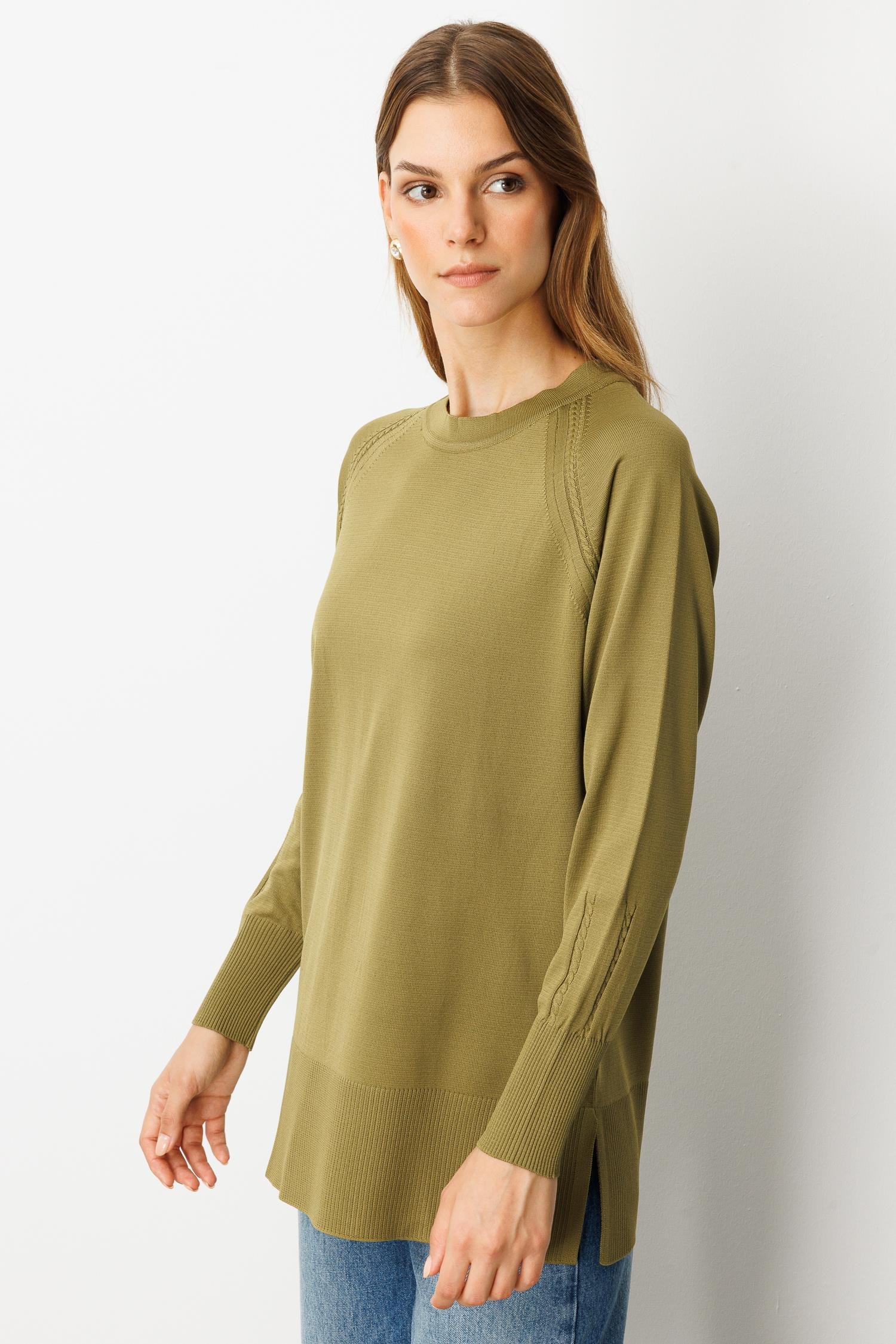 Reglan Kol Basic Triko Tunik-Y.YEŞİLİ