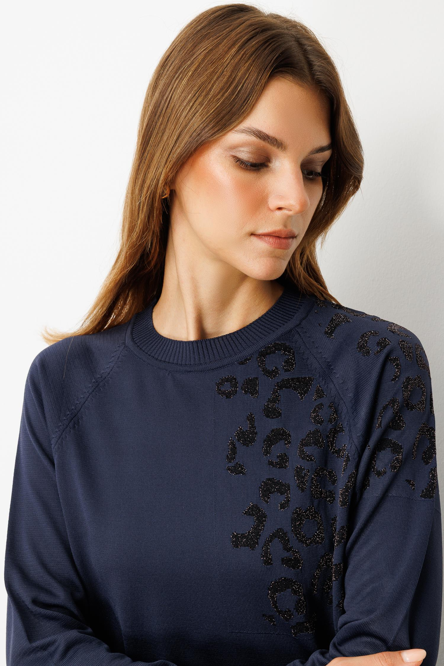 Reglan Kol Leopar Desenli Triko Tunik-LACI