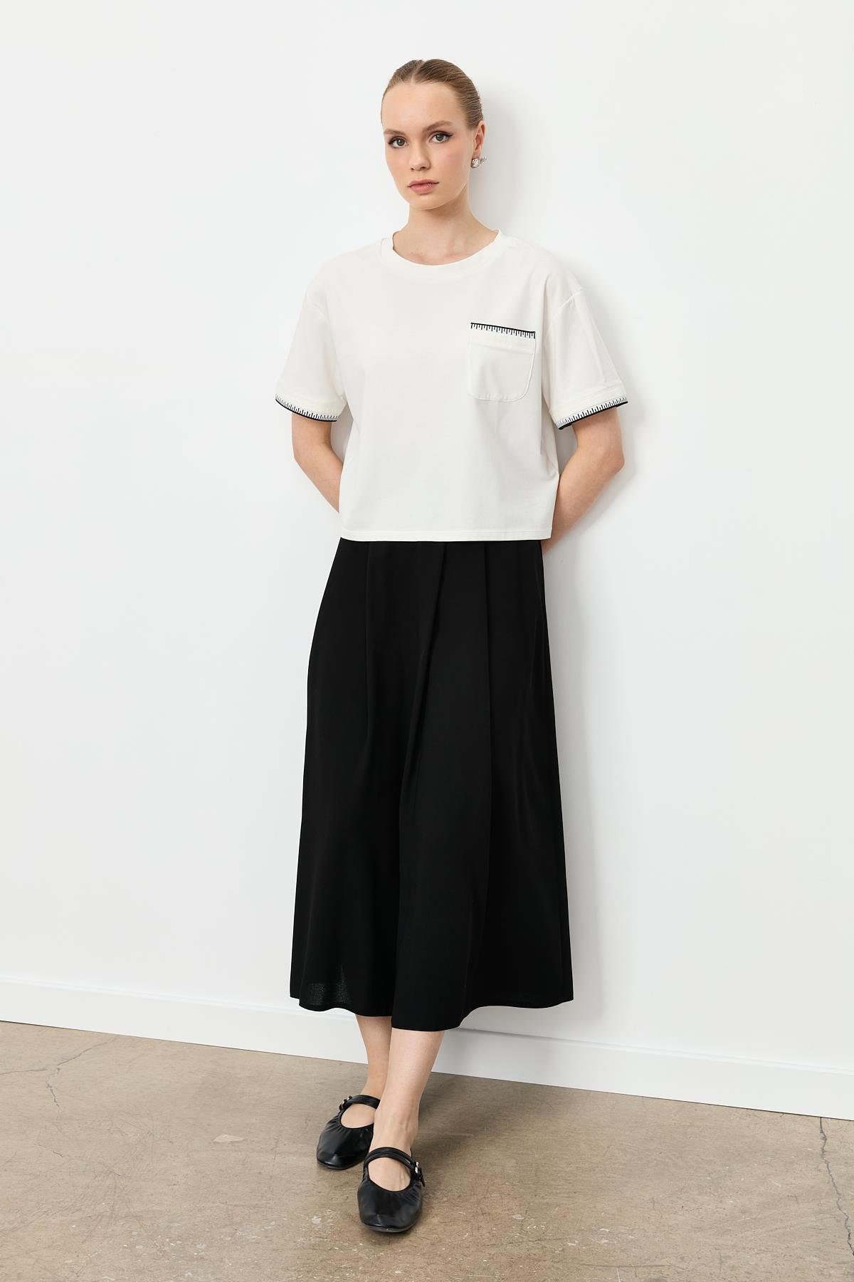 Ribana Detay Pamuklu Bluz-KEMIK