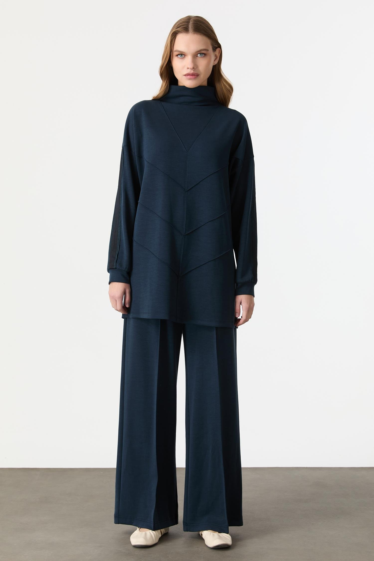 Ribana Detaylı Modal Tunik Bluz-PETROL