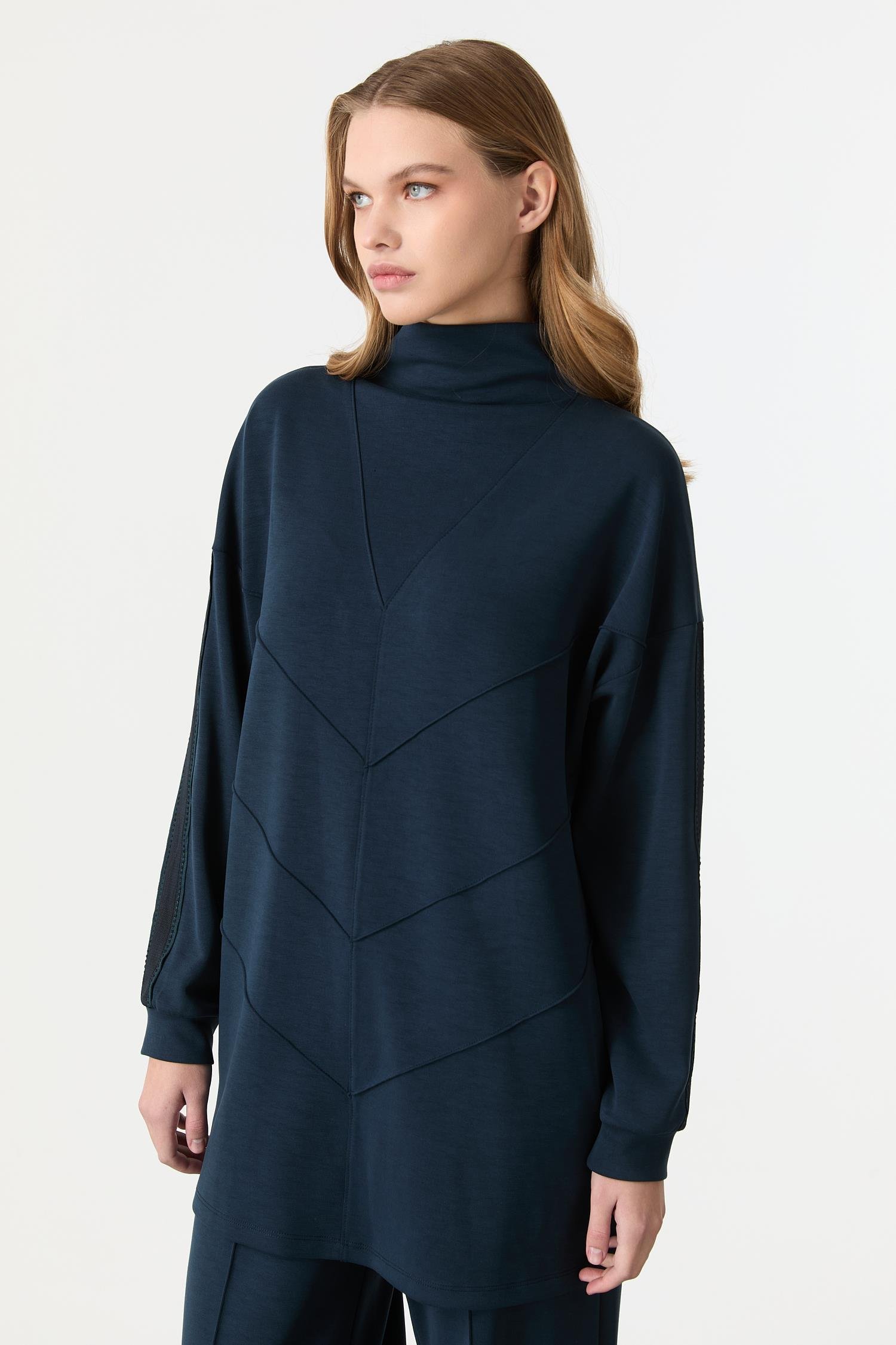 Ribana Detaylı Modal Tunik Bluz-PETROL