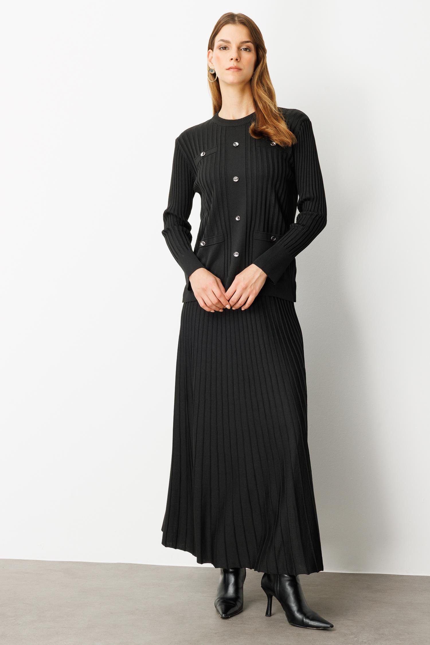 Ribana Detaylı Triko Takım-SİYAH