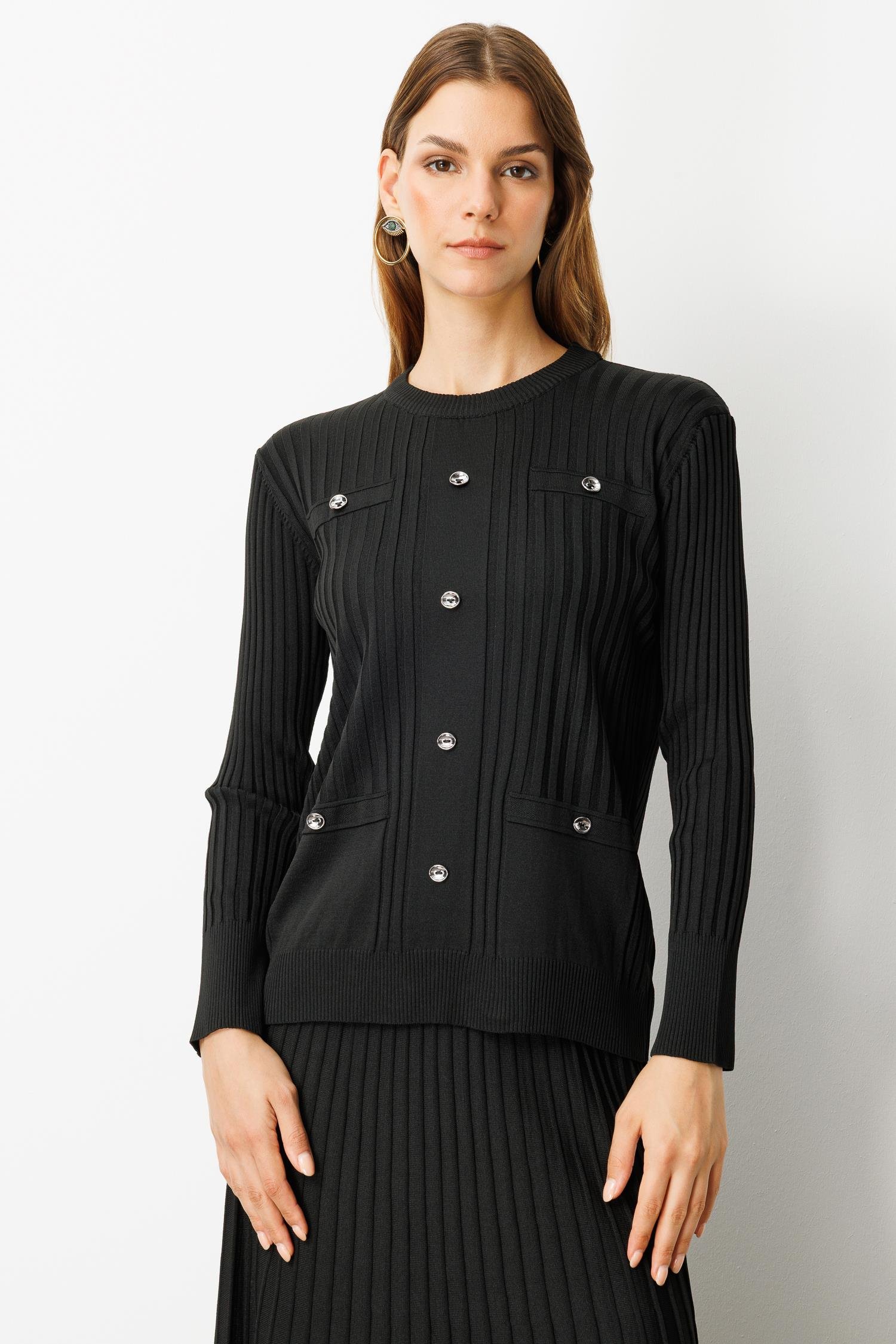 Ribana Detaylı Triko Takım-SİYAH