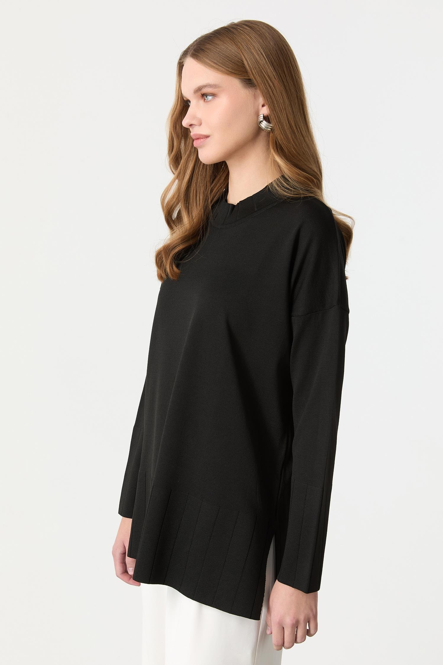 Ribana Yaka Triko Tunik-SİYAH