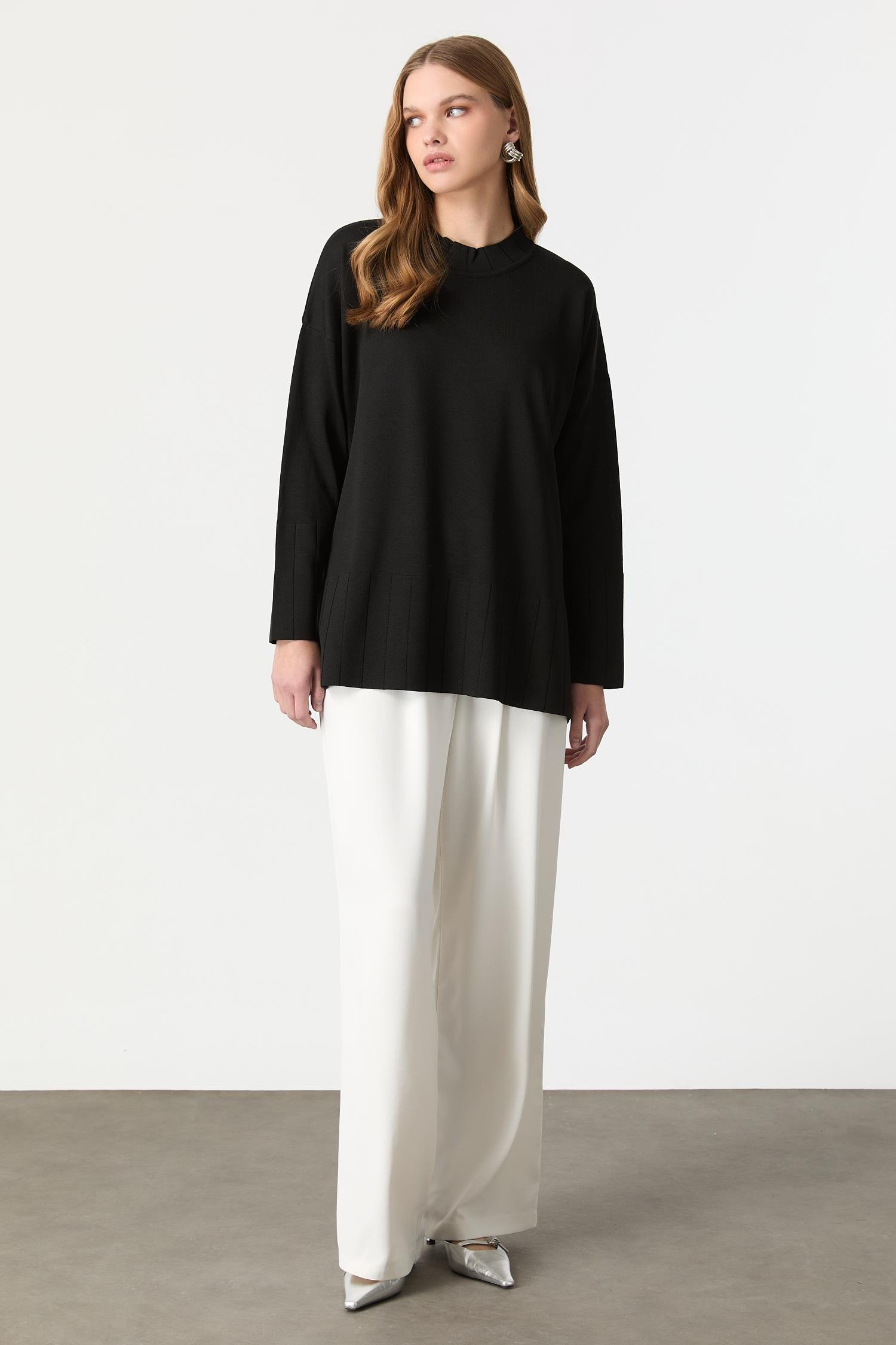 Ribana Yaka Triko Tunik-SİYAH