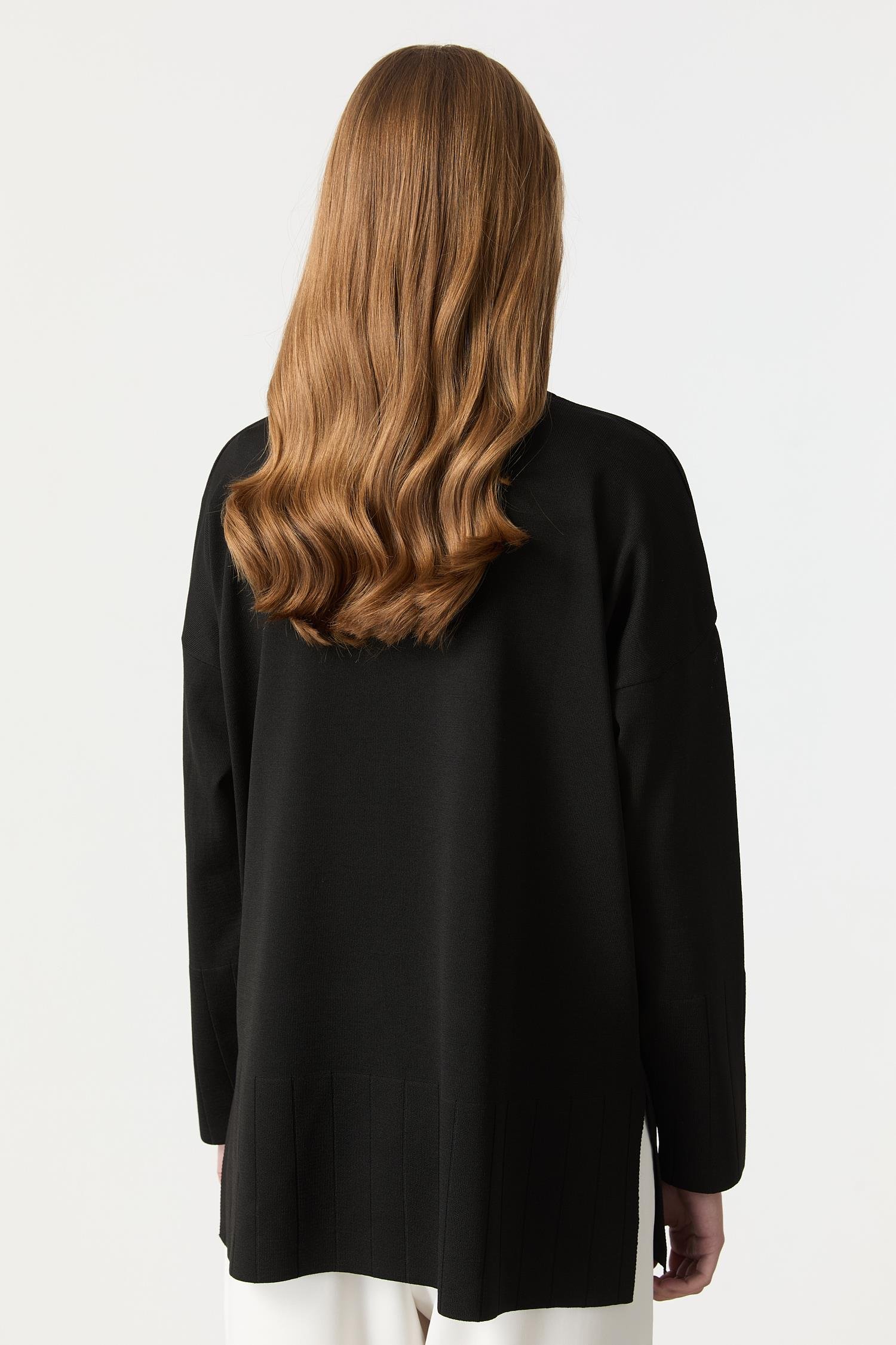 Ribana Yaka Triko Tunik-SİYAH