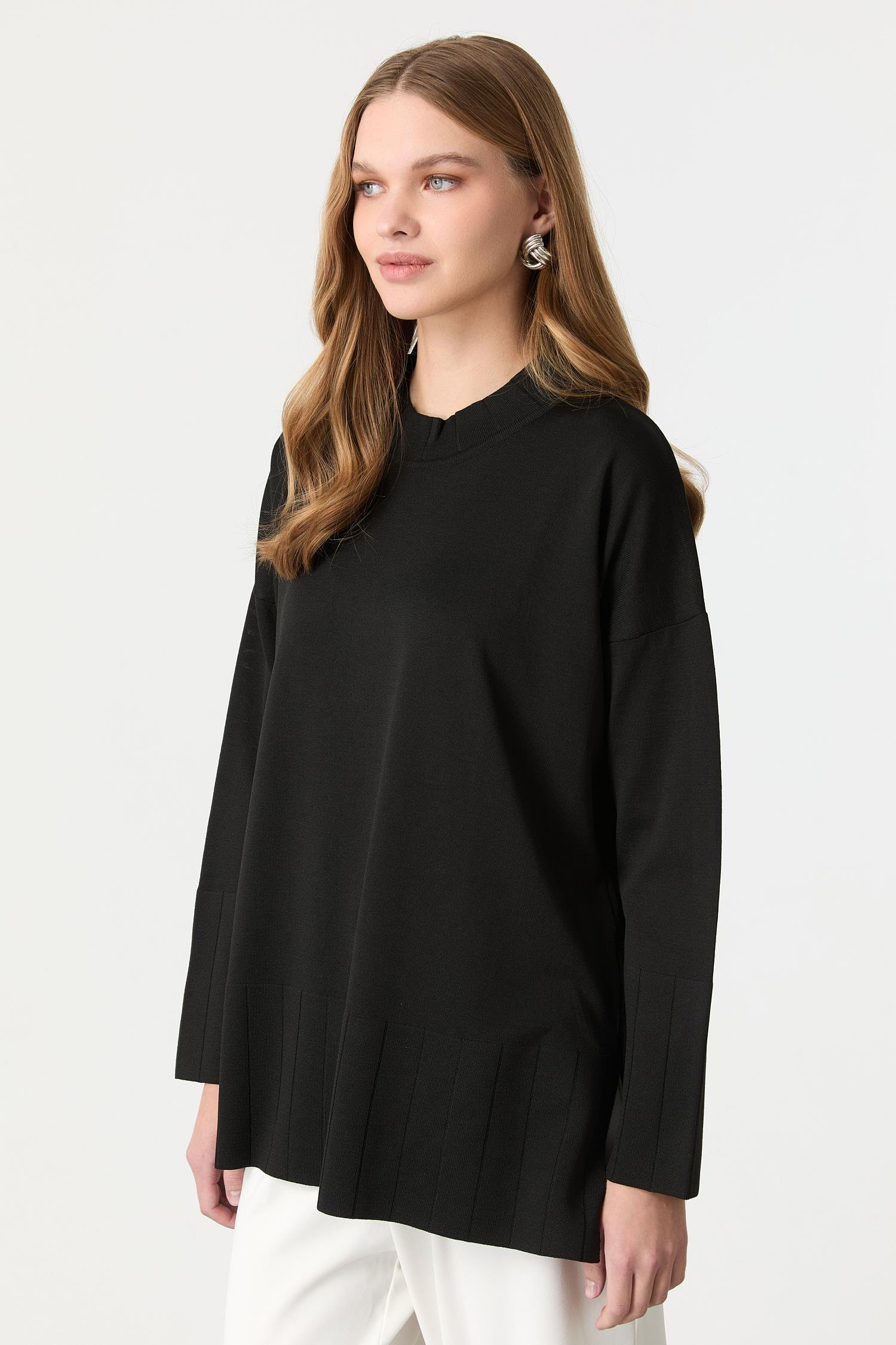 Ribana Yaka Triko Tunik-SİYAH