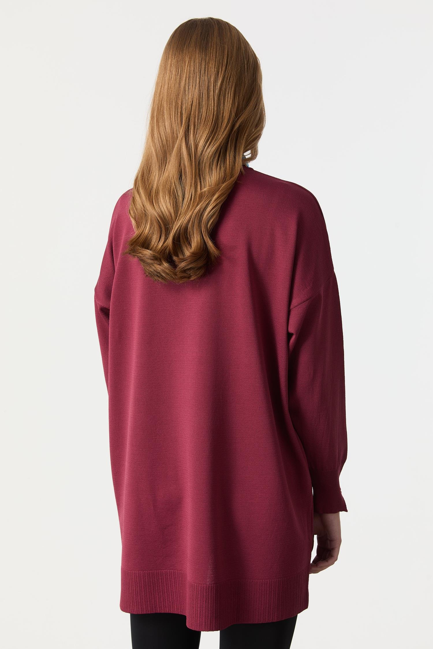 Ribanalı Triko Tunik-BORDO