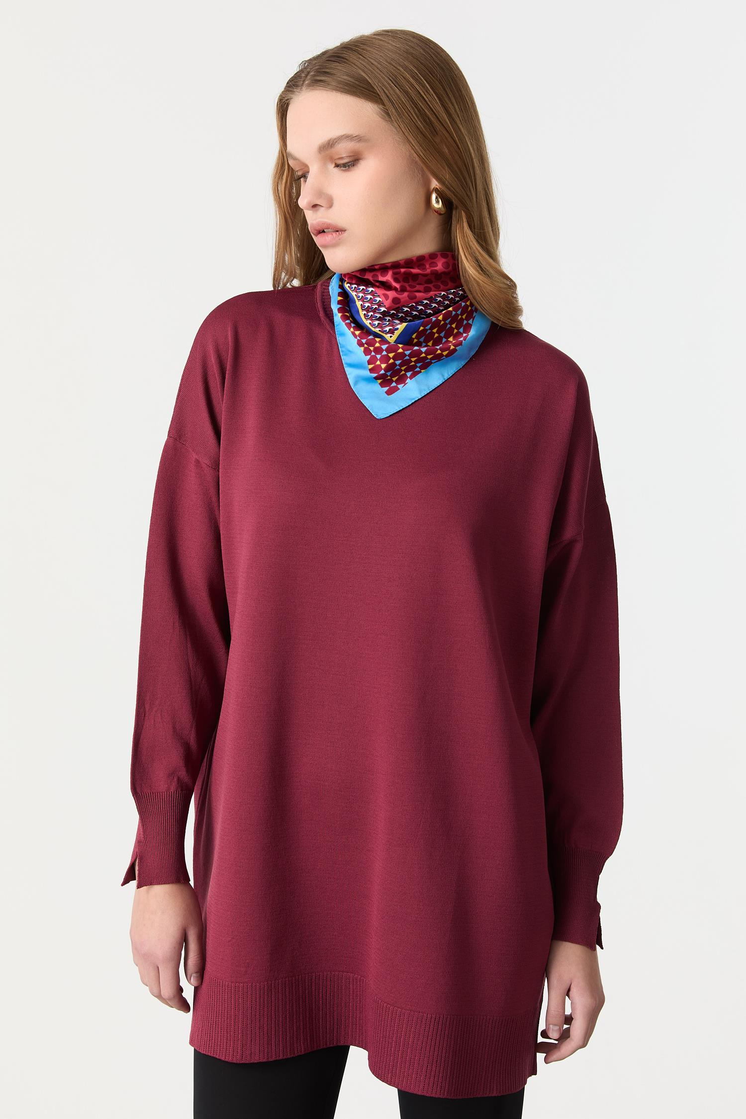 Ribanalı Triko Tunik-BORDO