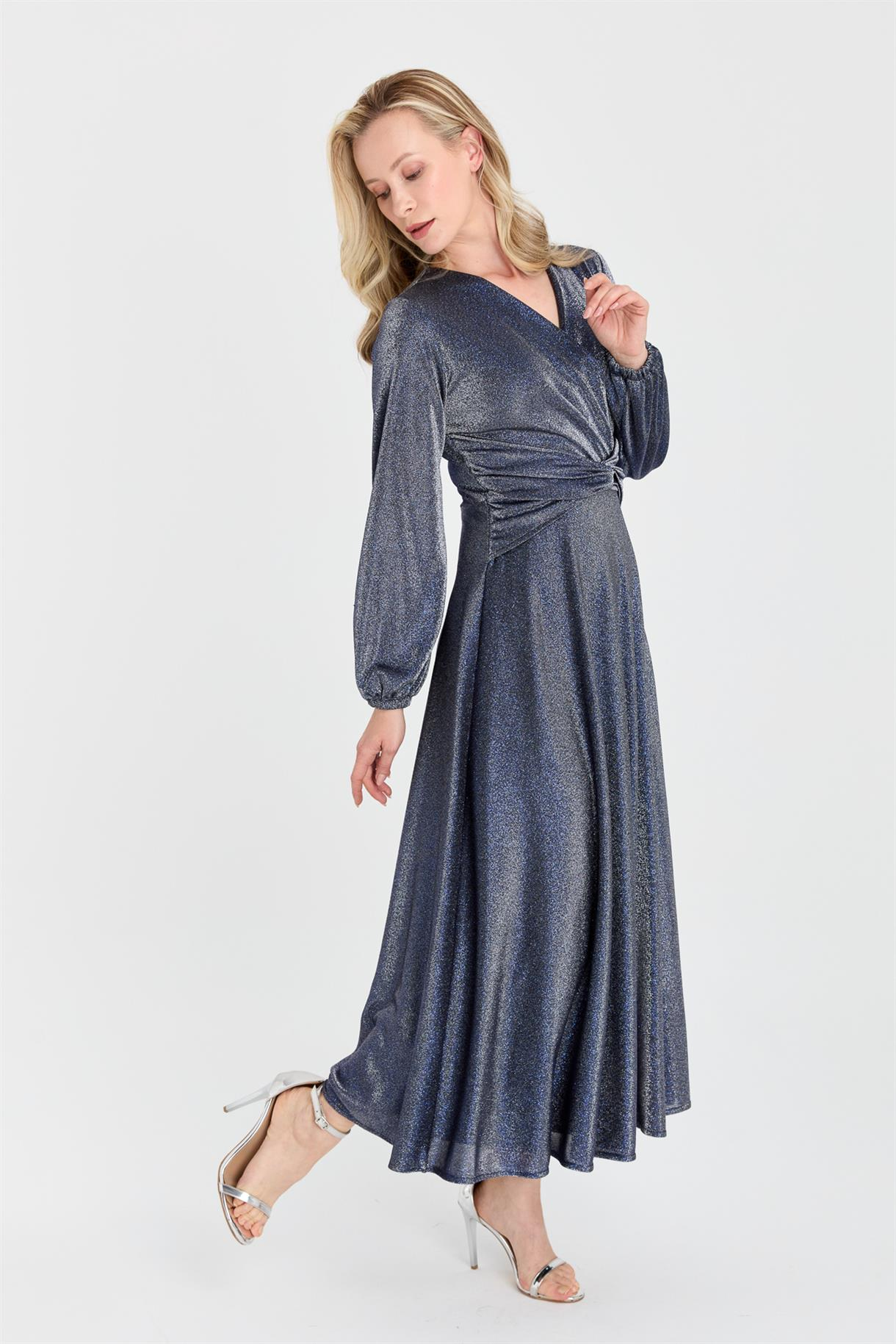 S5-562 SİMLİ ÖRME BAYAN ELBİSE - SİYAH\SAX