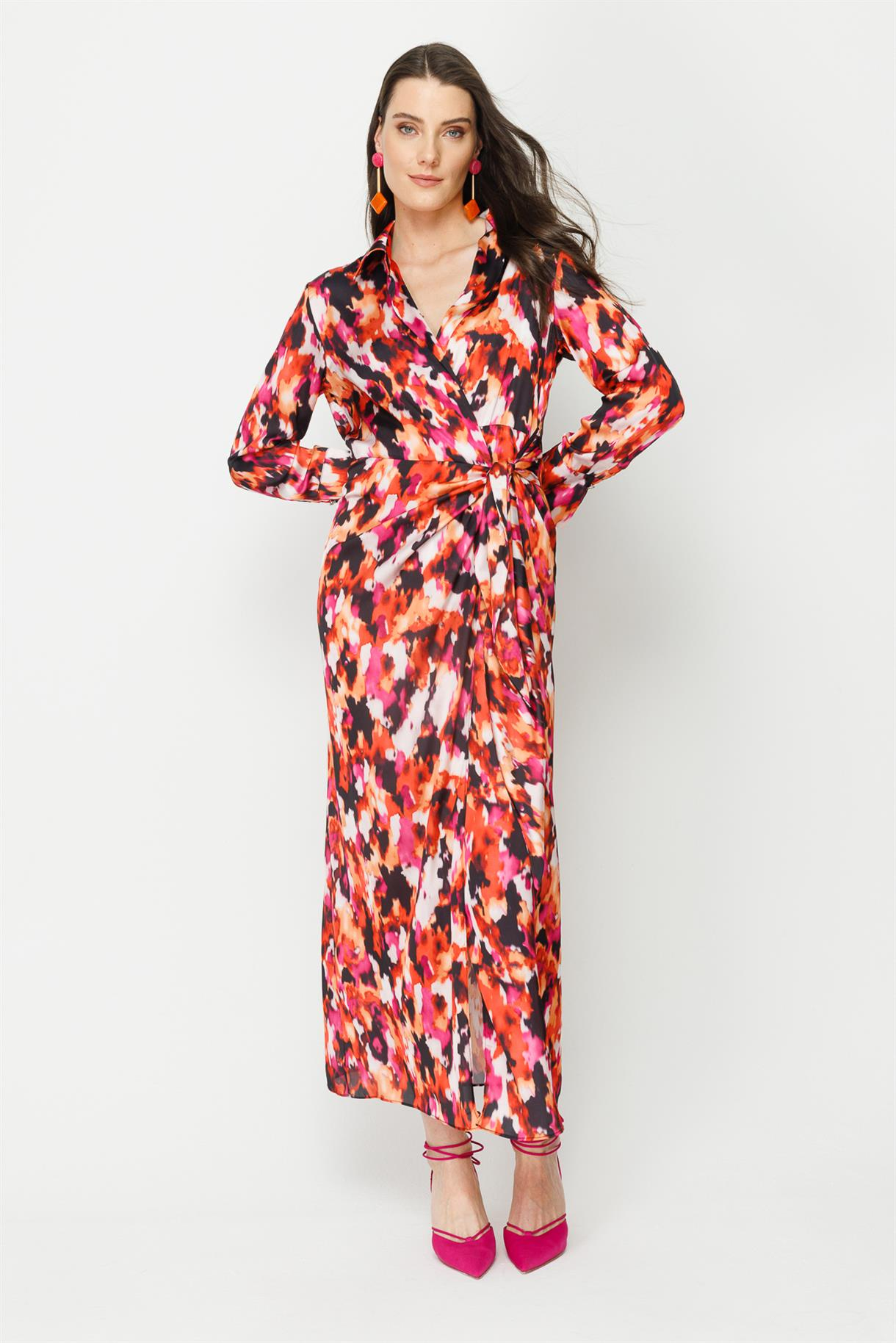 S5-563 AKER SATEN BAYAN ELBİSE - PEMBE