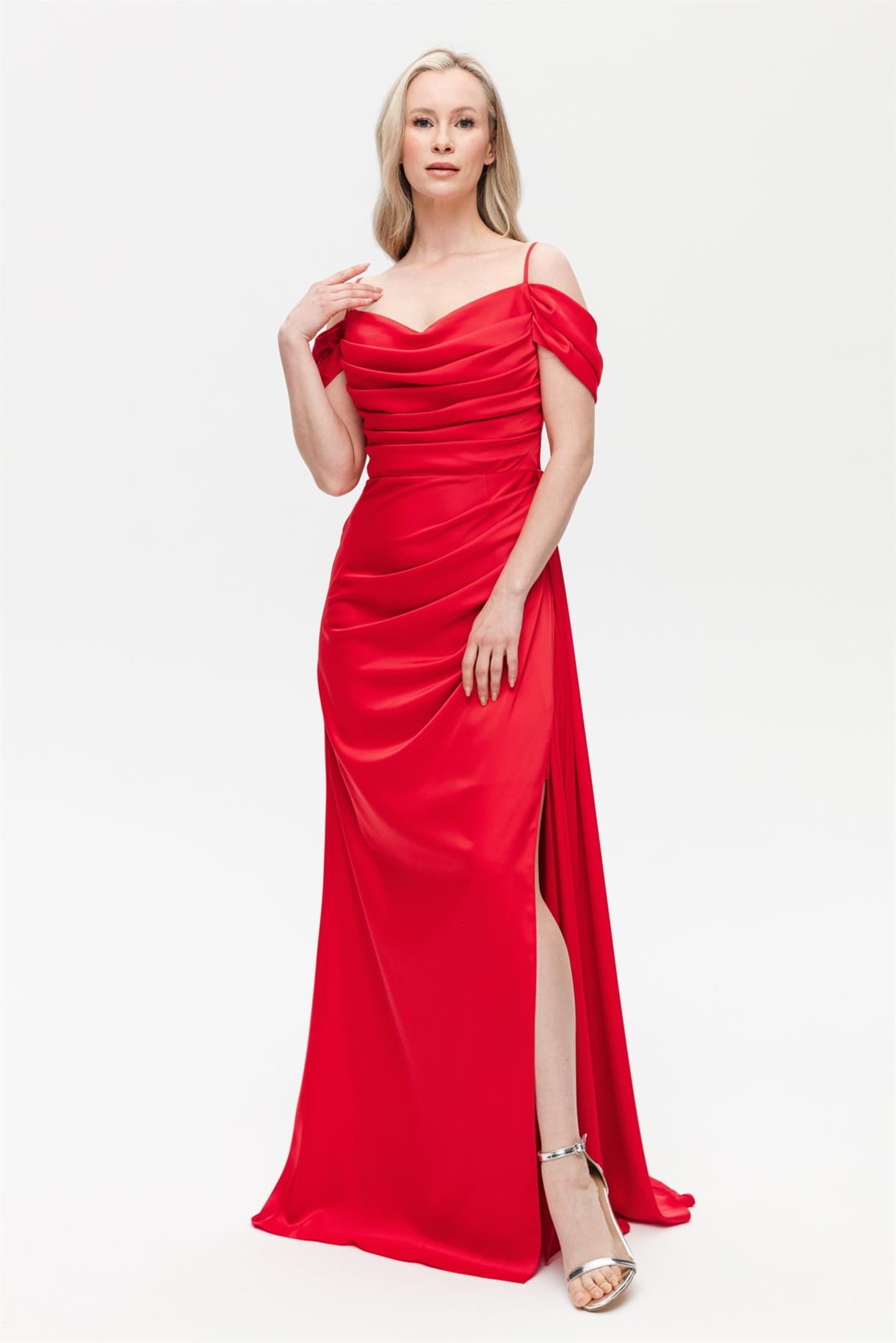 S6-331 ZARA SATEN BAYAN ABİYE - KIRMIZI