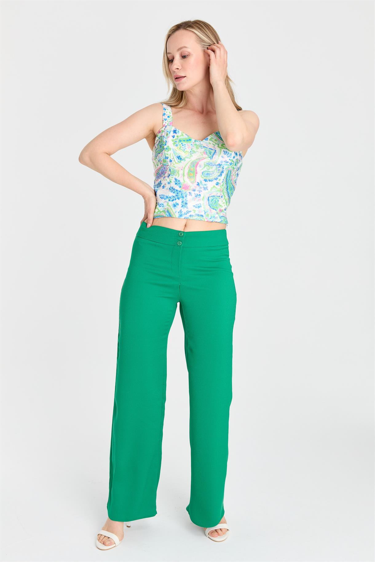 S8-547 BASK.PUL PAYET BAYAN BLUZ - YEŞİL