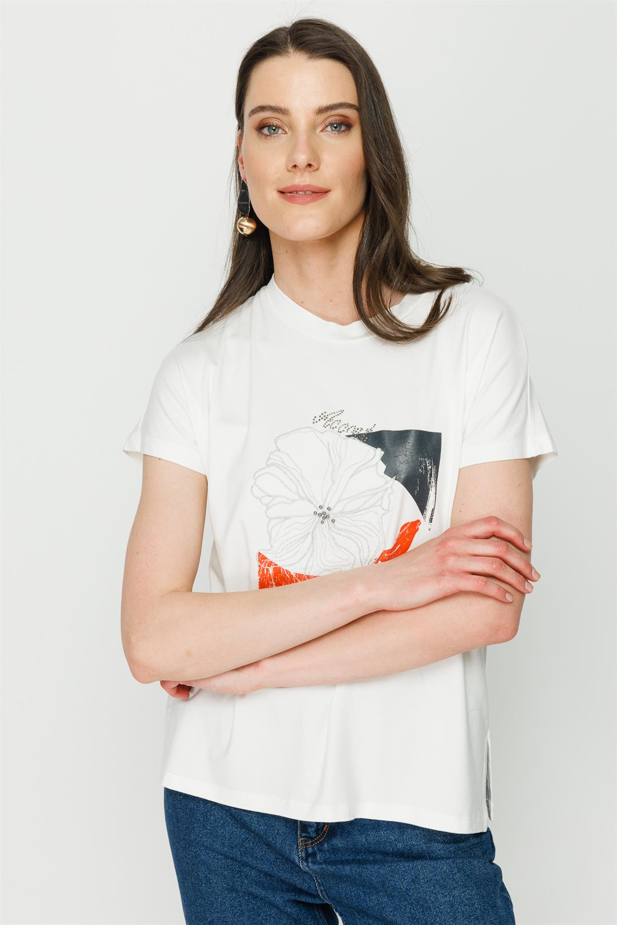 S8-550 İLAYDA BASK.BAYAN BLUZ - ORANJE