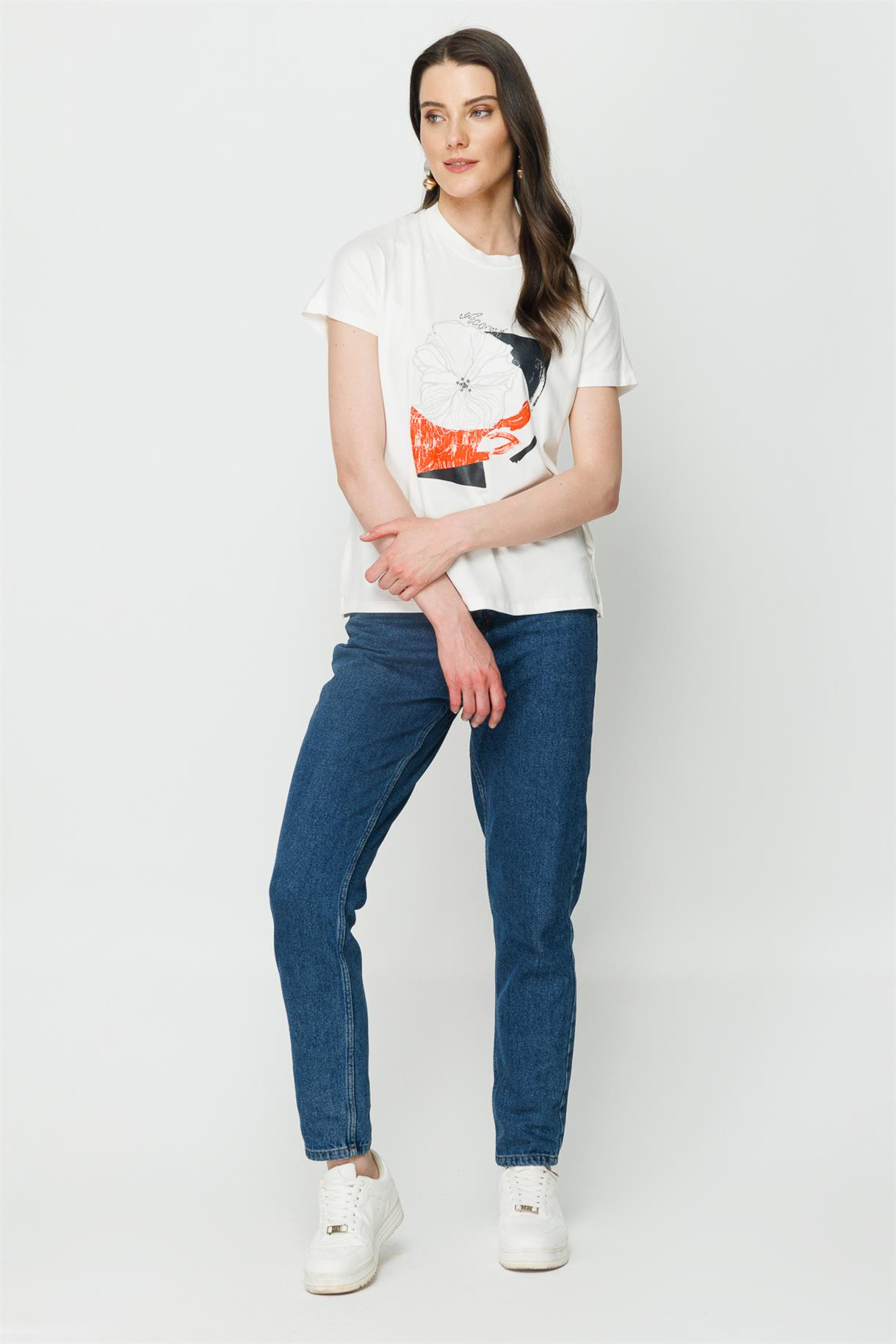 S8-550 İLAYDA BASK.BAYAN BLUZ - ORANJE