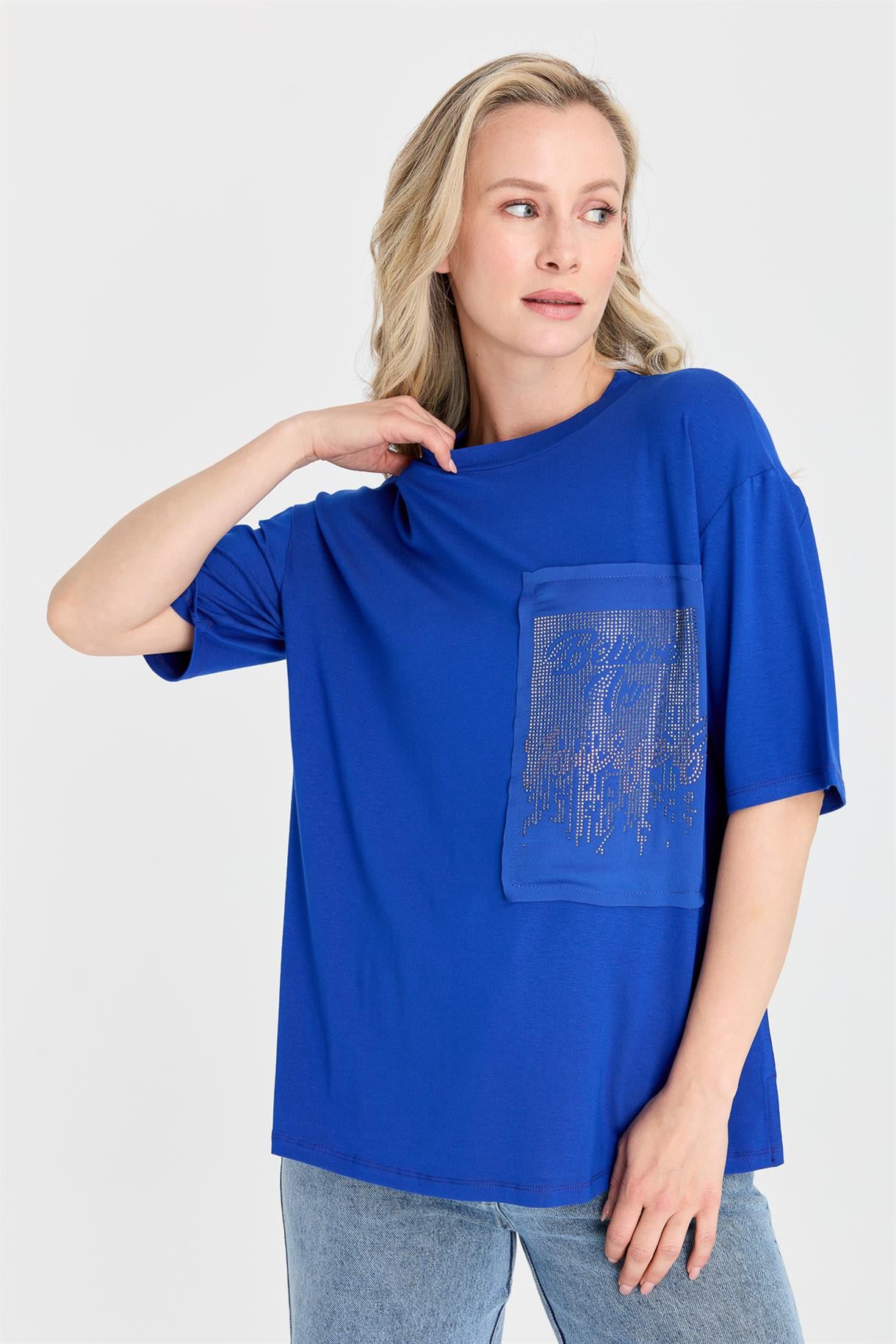 S8-605 İLAYDA TAŞLI BAYAN BLUZ - SAX