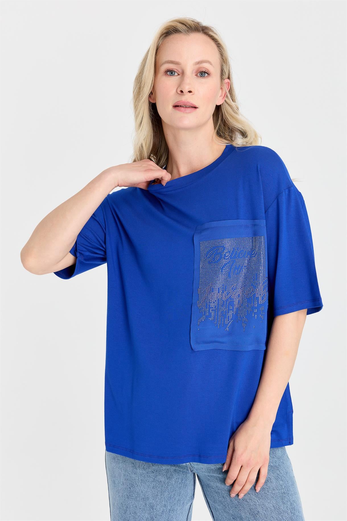 S8-605 İLAYDA TAŞLI BAYAN BLUZ - SAX