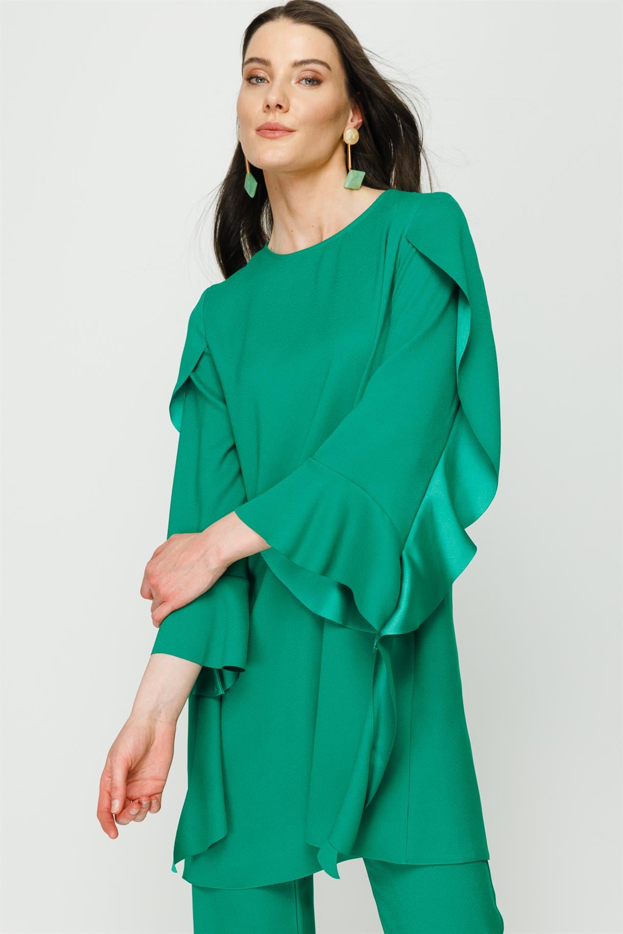 S8-613 KREP SATEN BAYAN BLUZ - YEŞİL