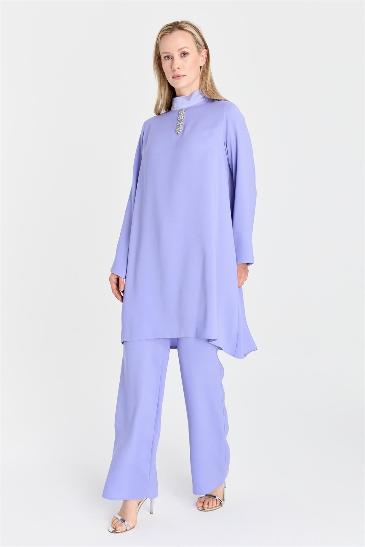 S8-615 KREP SATEN BAYAN BLUZ - LILA