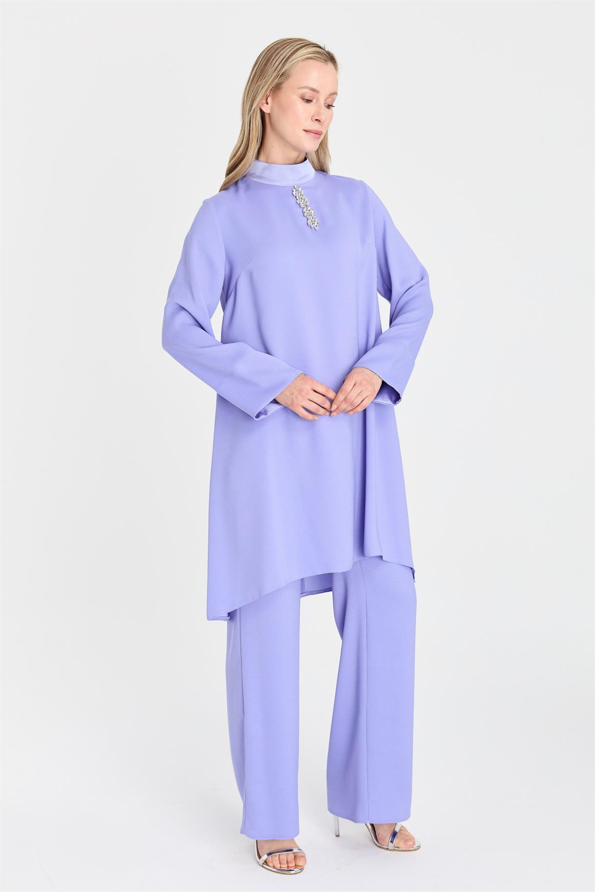 S8-615 KREP SATEN BAYAN BLUZ - LILA