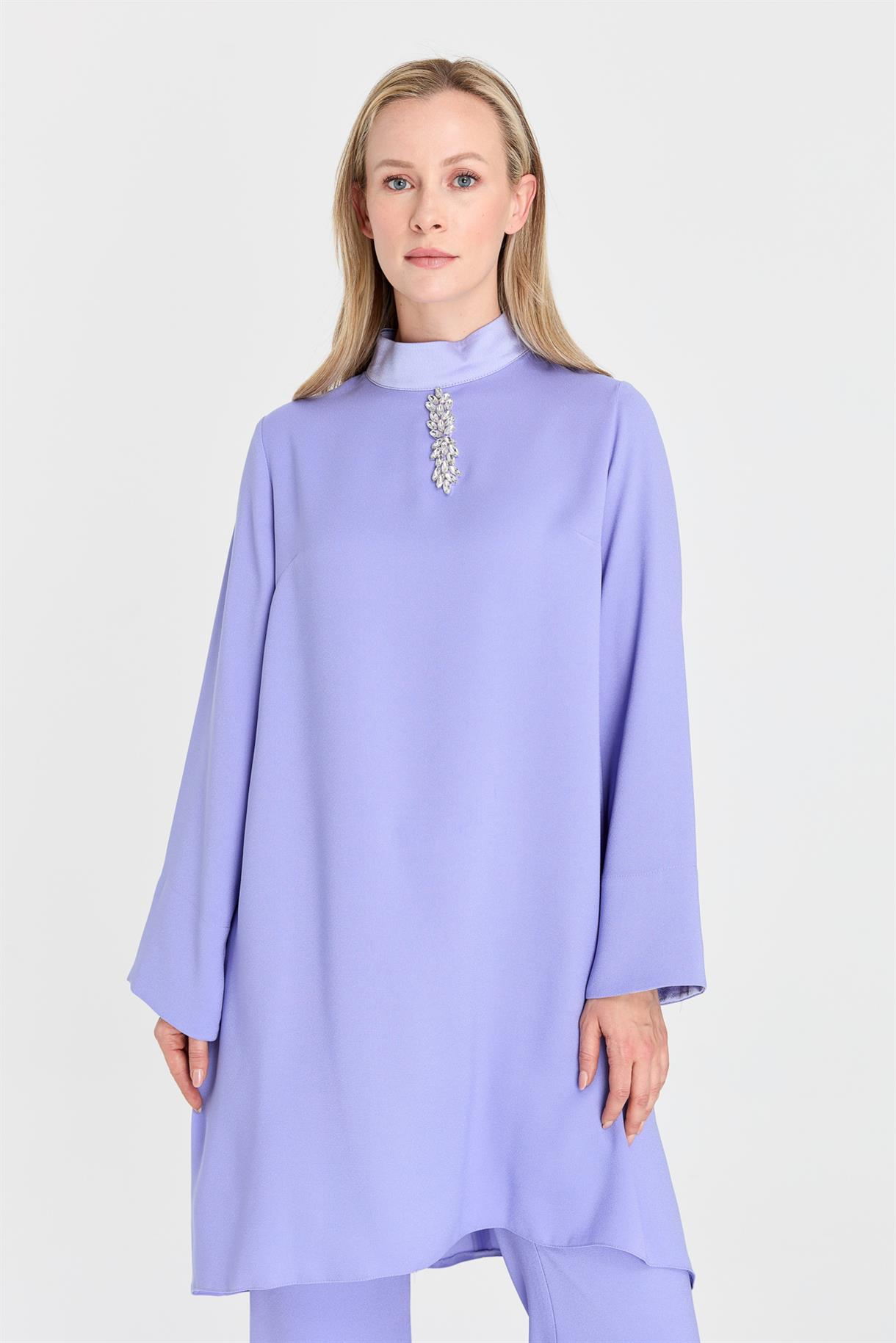 S8-615 KREP SATEN BAYAN BLUZ - LILA