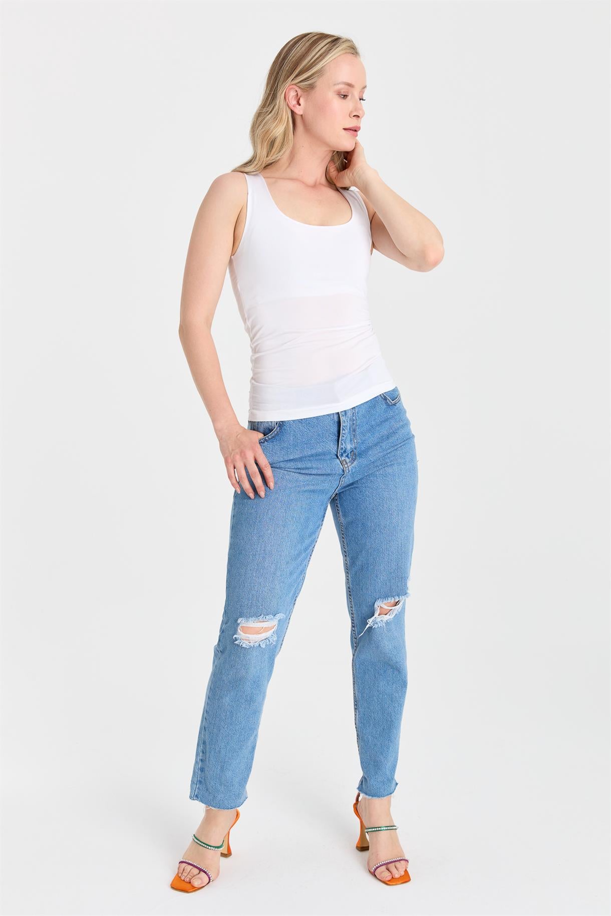 S8-648 KRİSTAL ÖRME BAYAN BLUZ - KEMIK