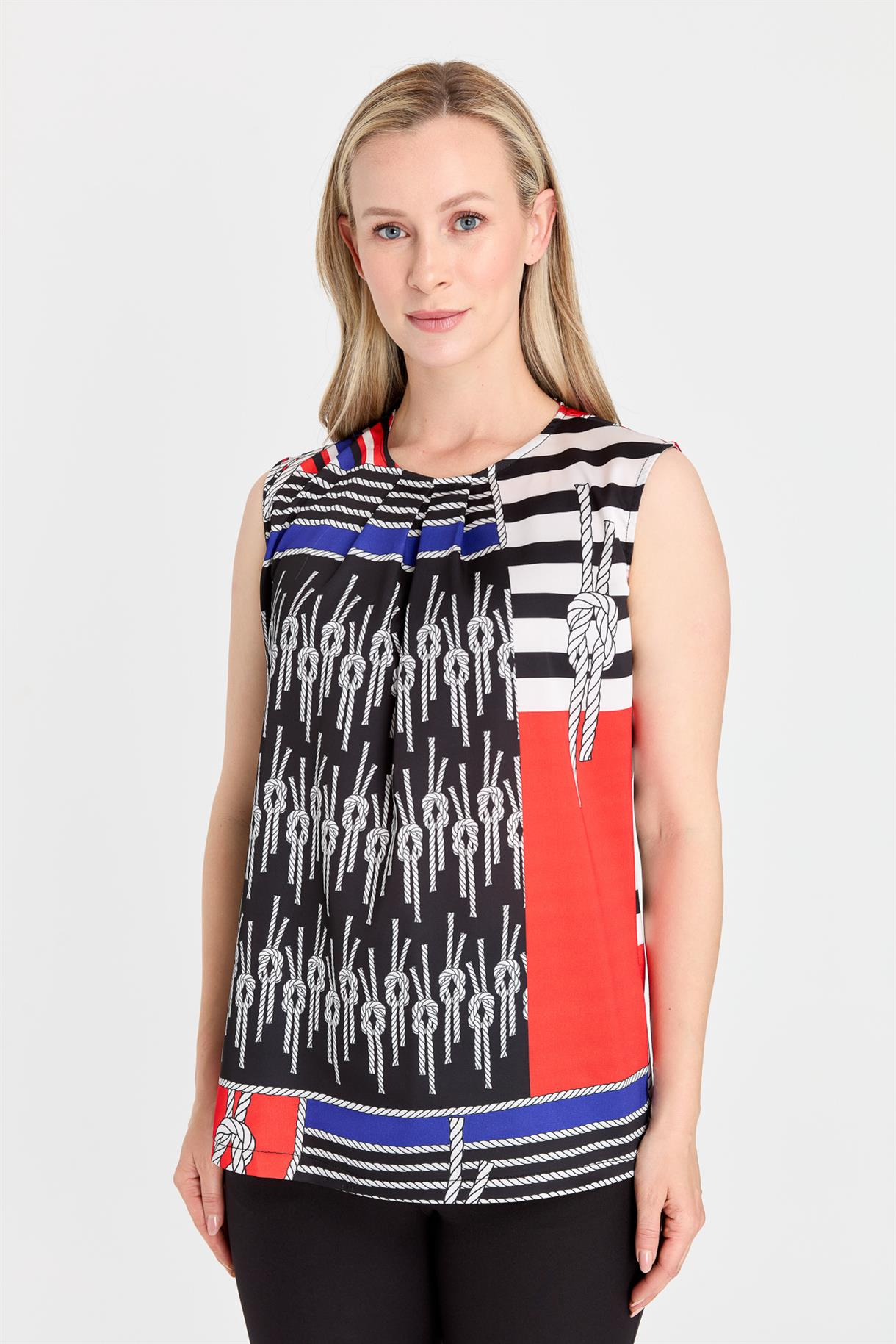 S8-668 DESENLİ SATEN BAYAN BLUZ - SAX