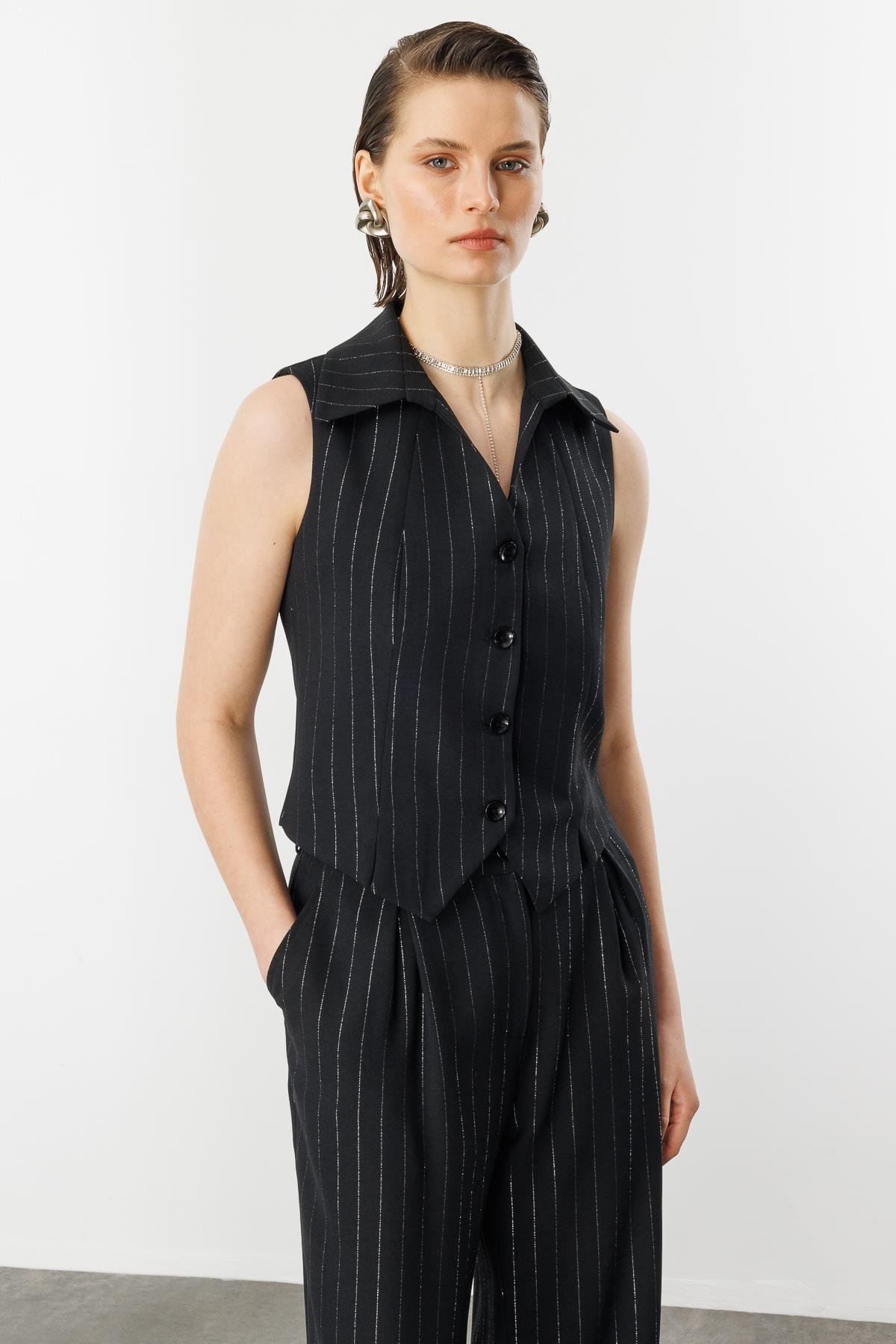 Sim Çizgili Yelek-SİYAH