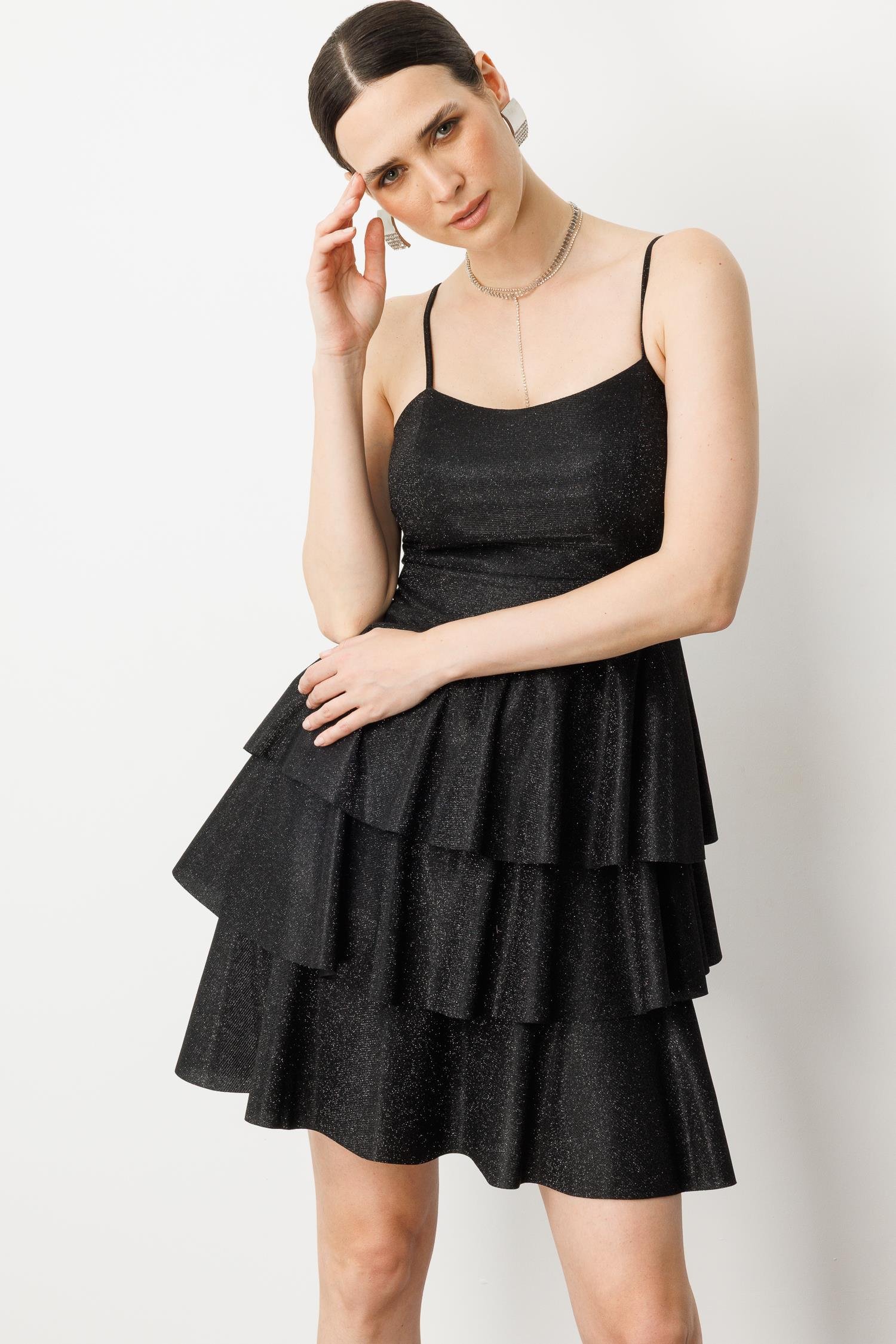 Sim Detay Kısa Abiye Elbise-SİYAH