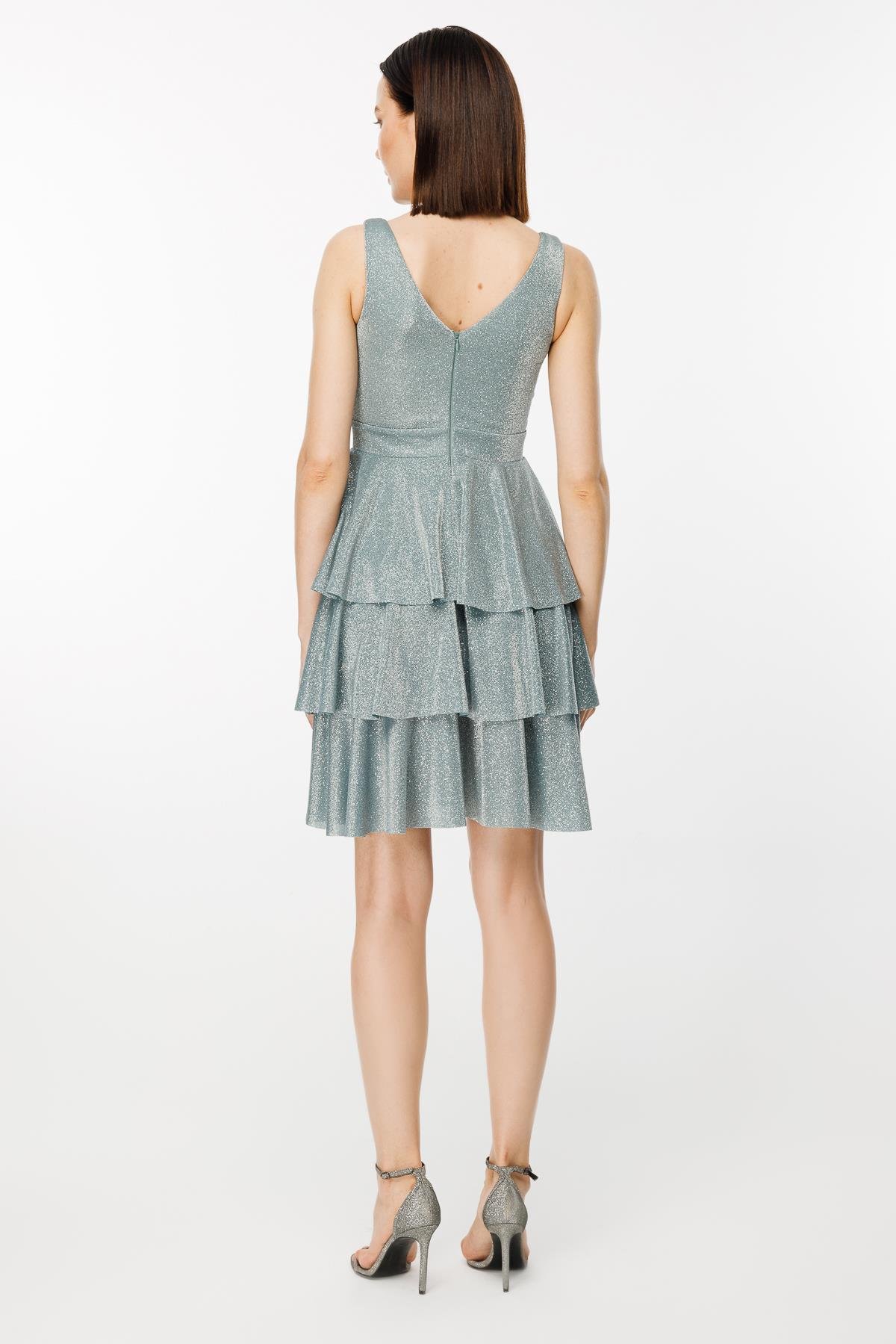 Simli Kat Kat Kısa Abiye - MINT