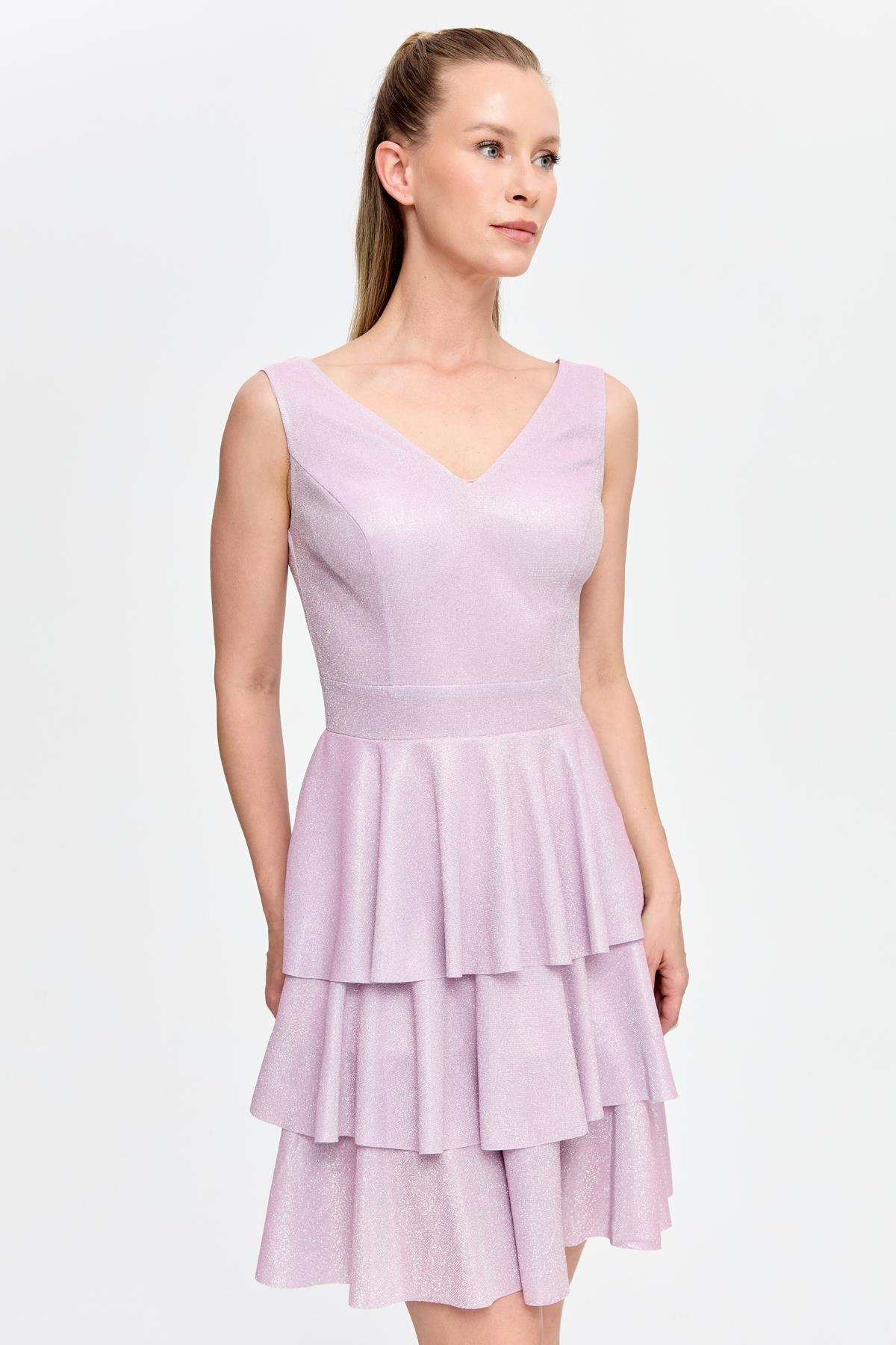 Simli ve Kat Kat Detaylı Kısa Abiye - PUDRA