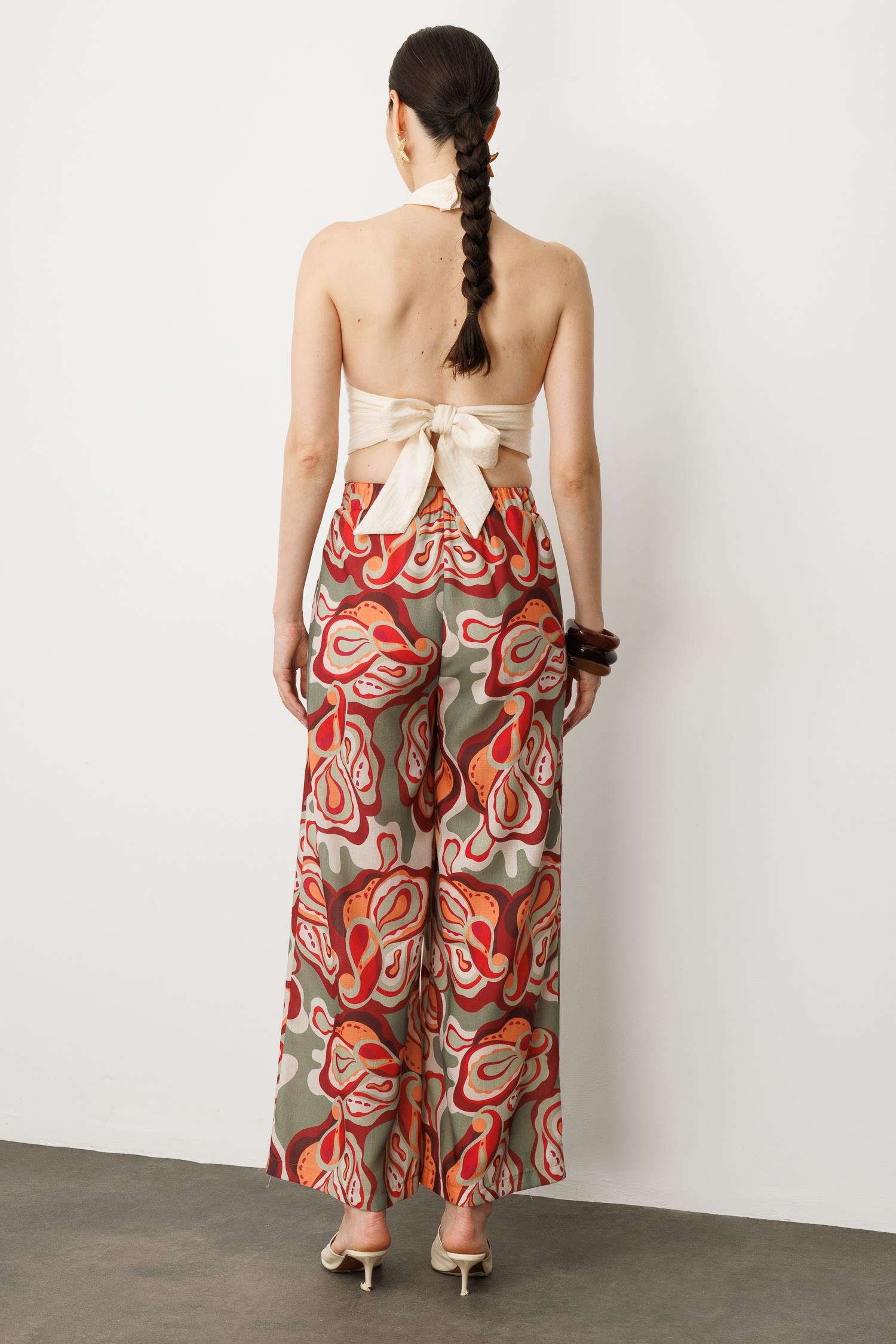 Soyut Baskı Bol Paça Pantolon-ÇAĞLA