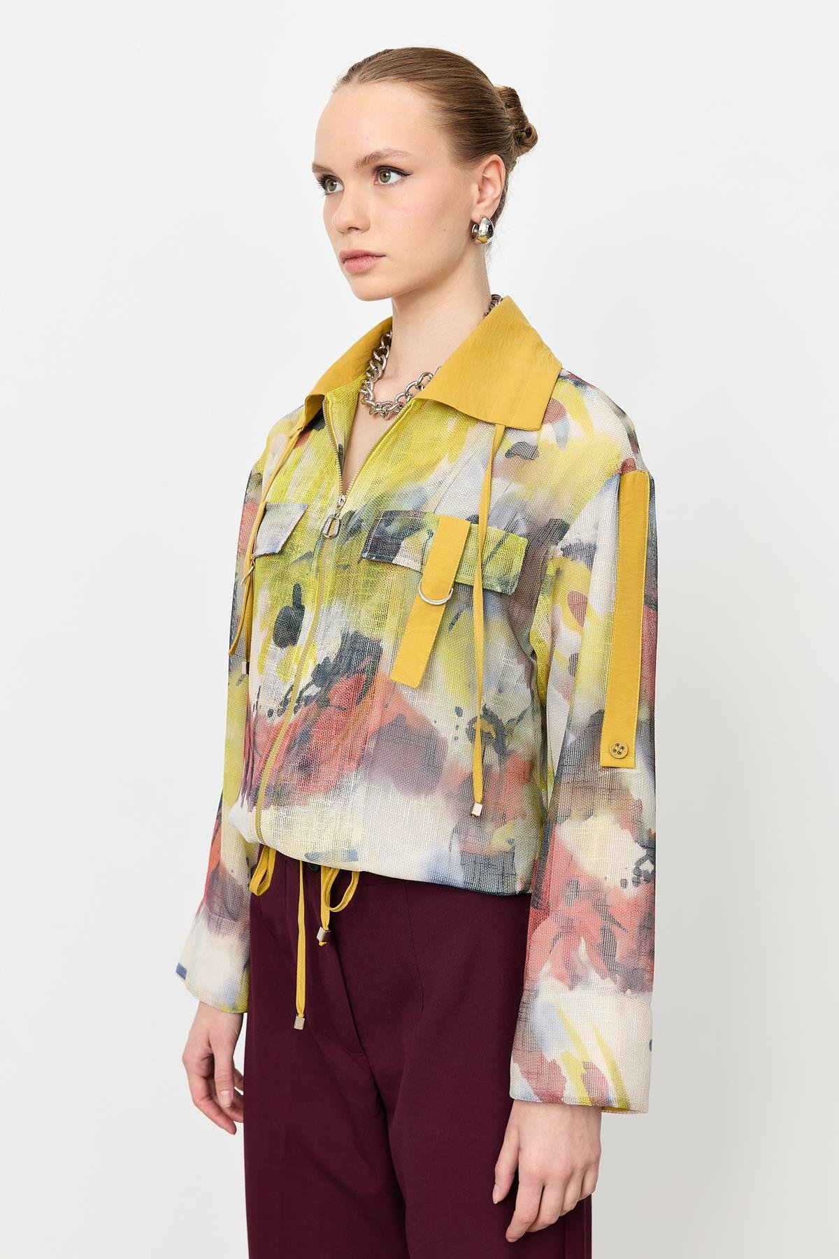 Soyut Desen File Bluz-SARI