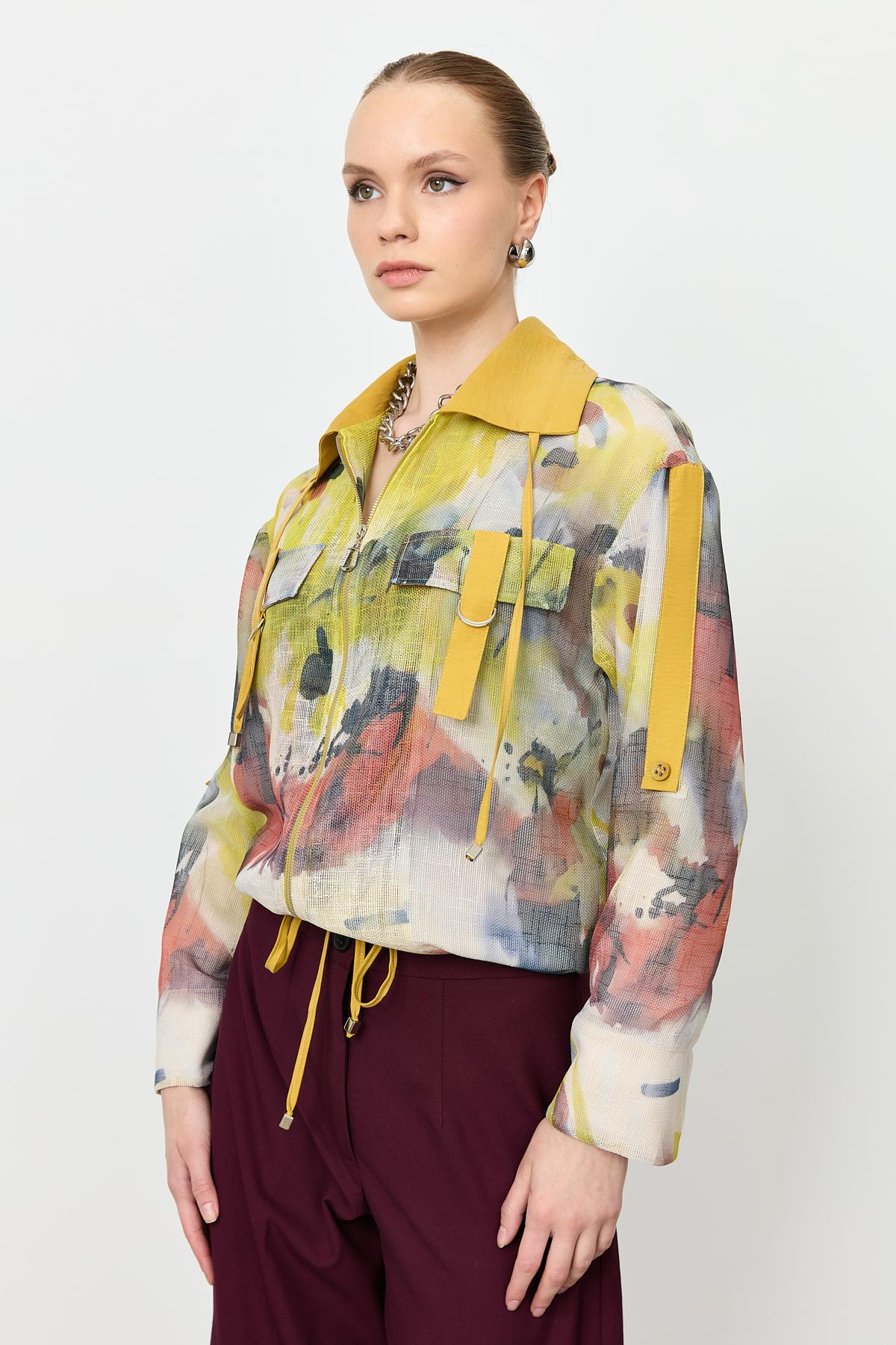 Soyut Desen File Bluz-SARI