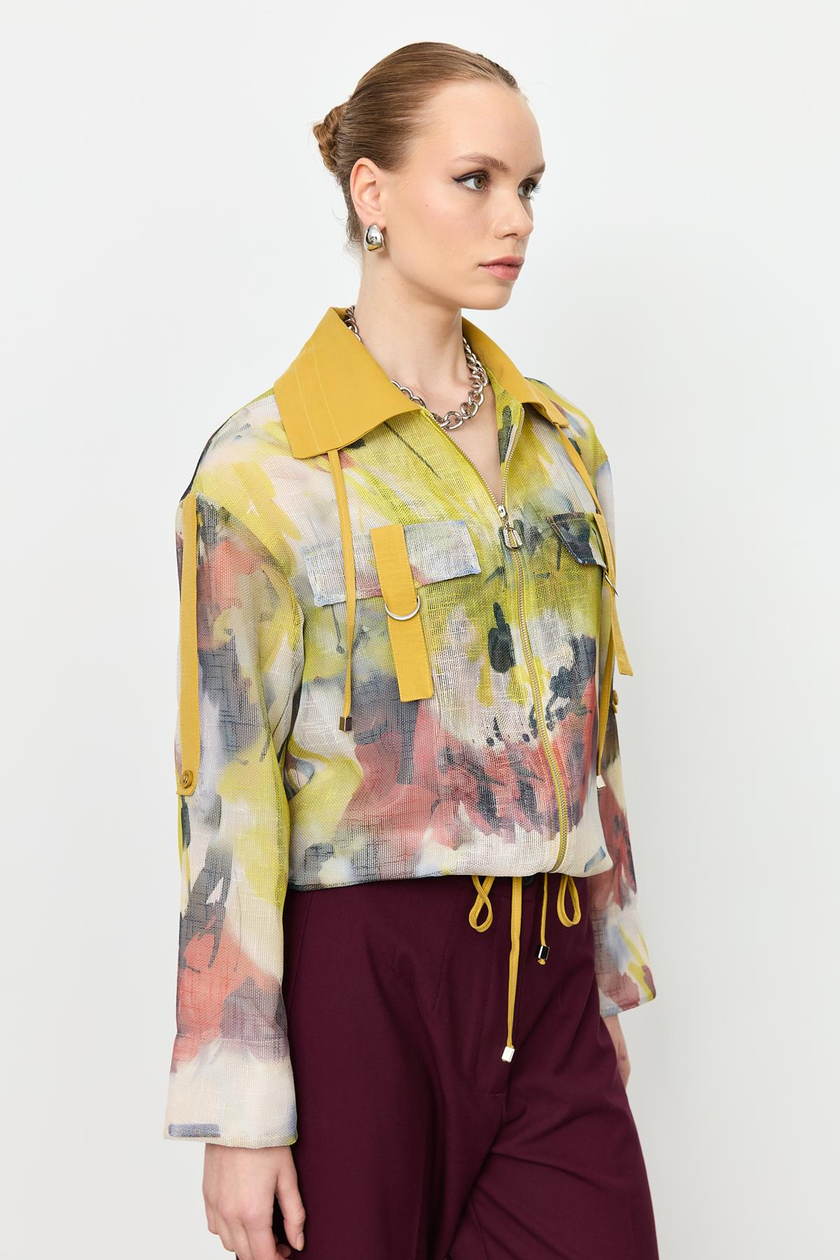 Soyut Desen File Bluz-SARI