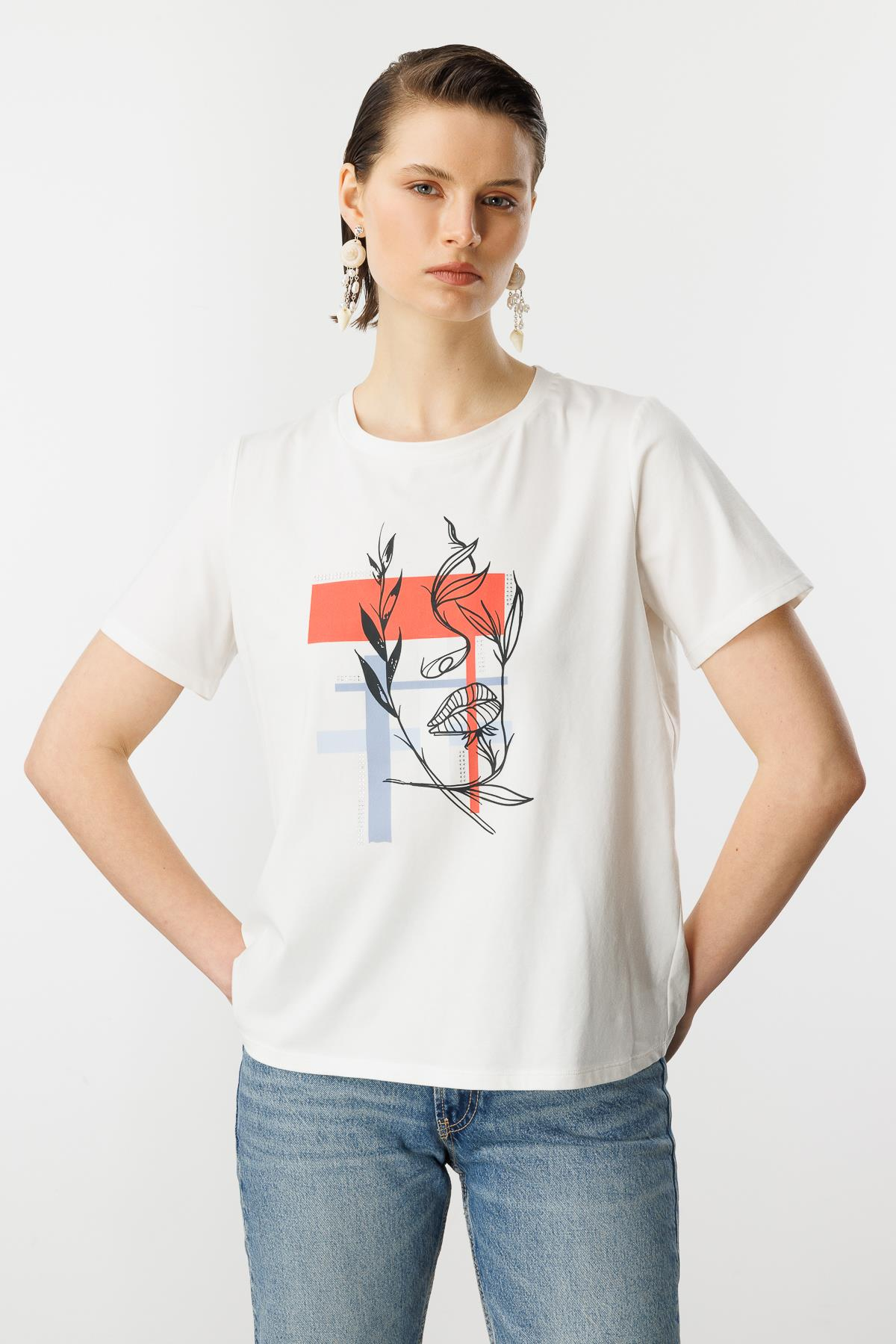 Soyut Desen Pamuklu Bluz-KEMIK