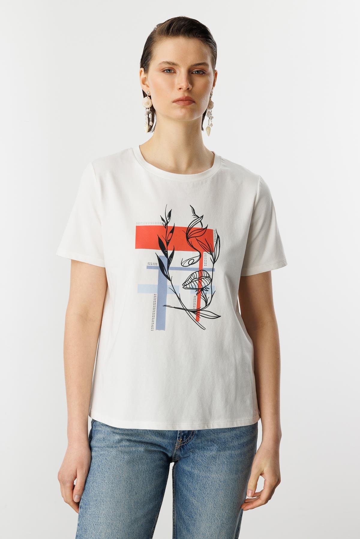 Soyut Desen Pamuklu Bluz-KEMIK