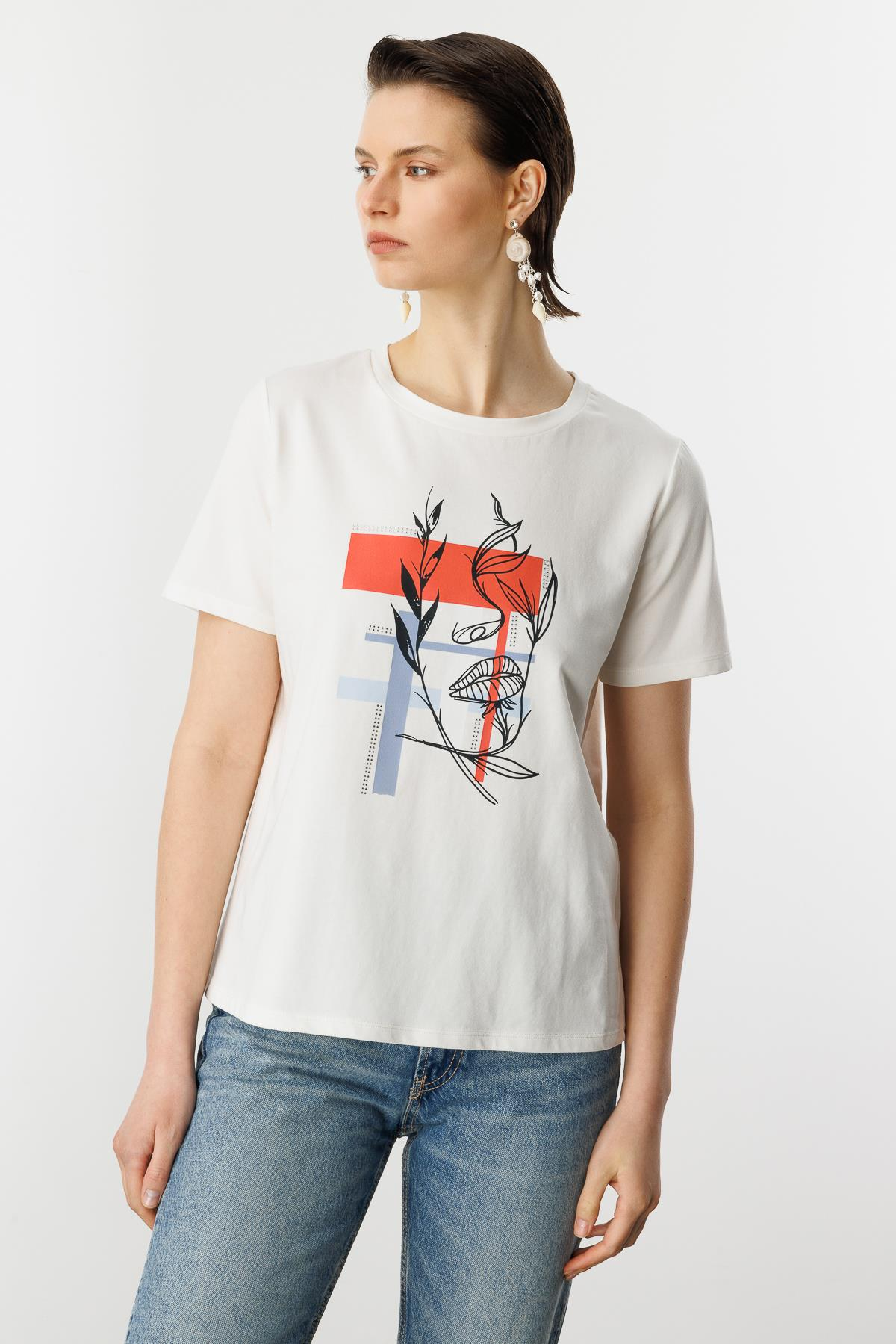 Soyut Desen Pamuklu Bluz-KEMIK