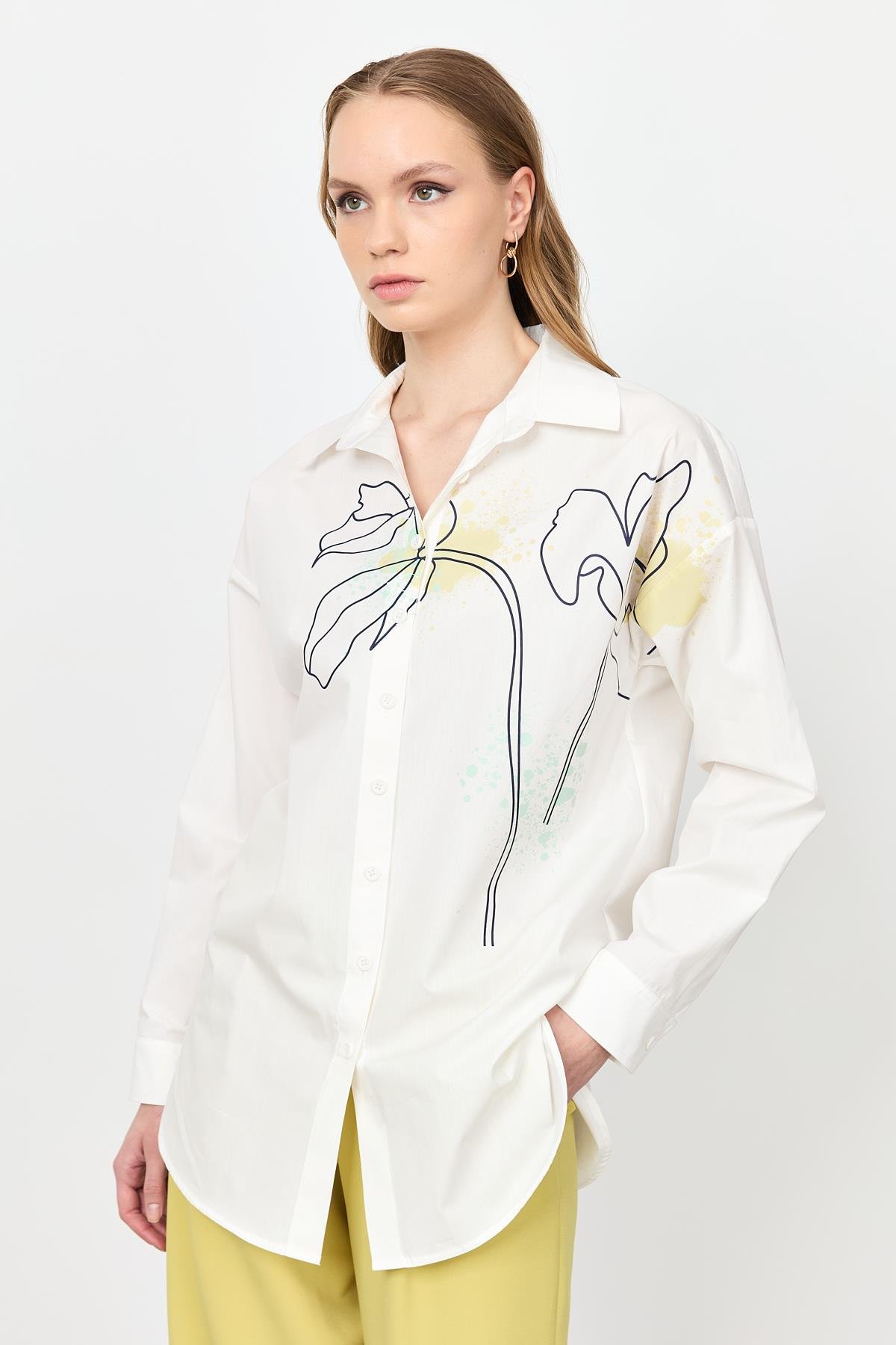 Soyut Desen Pamuklu Gömlek-KEMIK