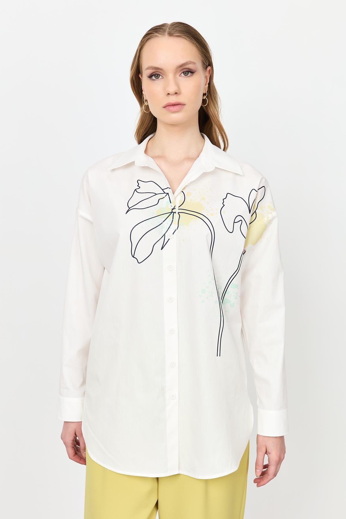 Soyut Desen Pamuklu Gömlek-KEMIK