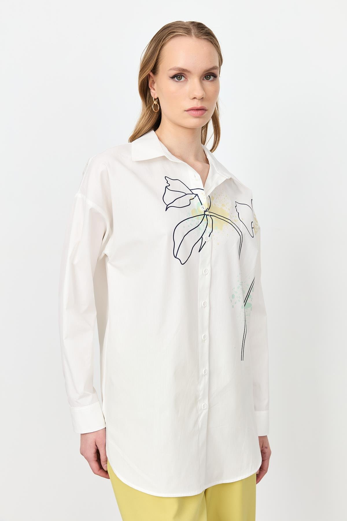 Soyut Desen Pamuklu Gömlek-KEMIK