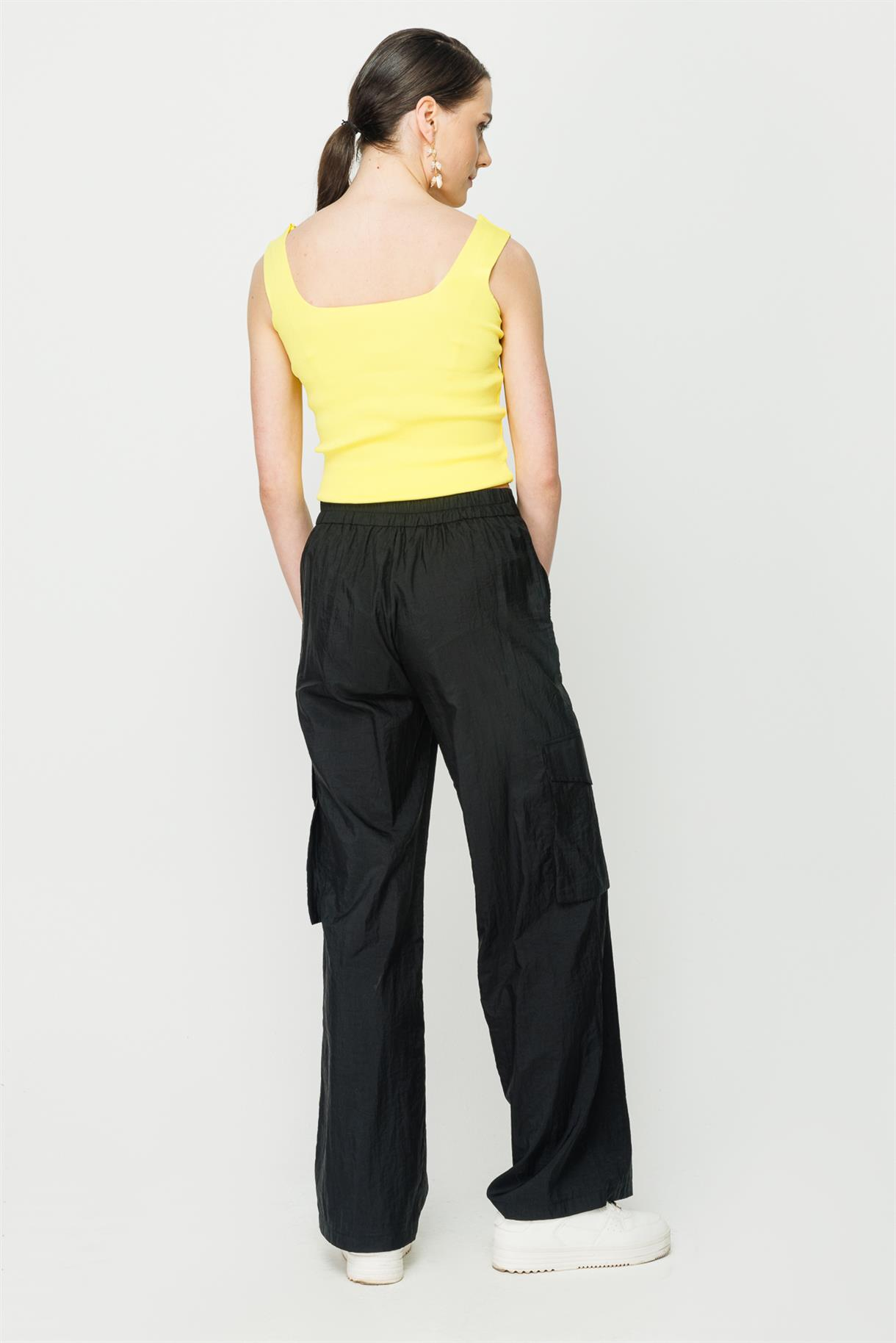 Straight Fit Paraşüt Kargo Pantolon - SİYAH