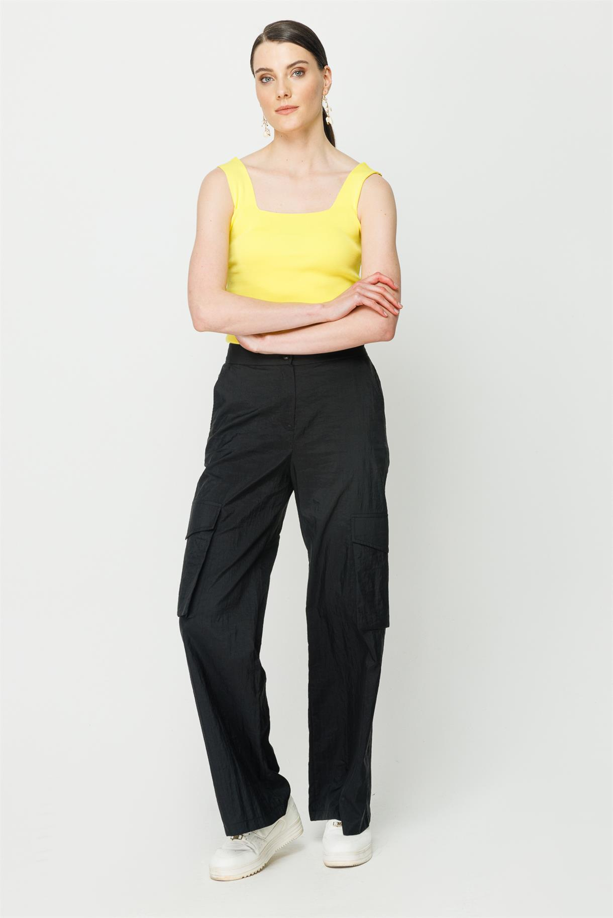 Straight Fit Paraşüt Kargo Pantolon - SİYAH