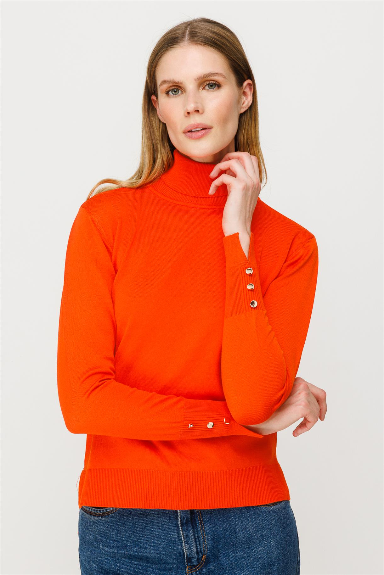 Tam Balıkçı Basic Triko Kazak - ORANJE