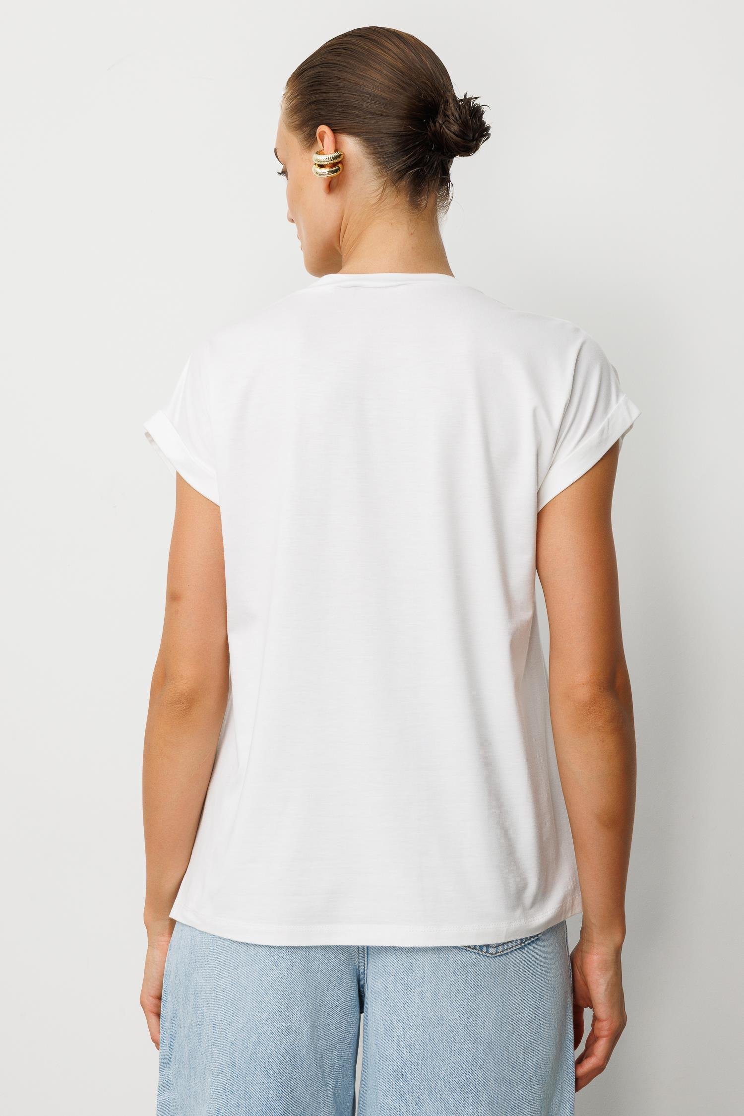 Taş Baskı Detaylı Tişört-KEMIK